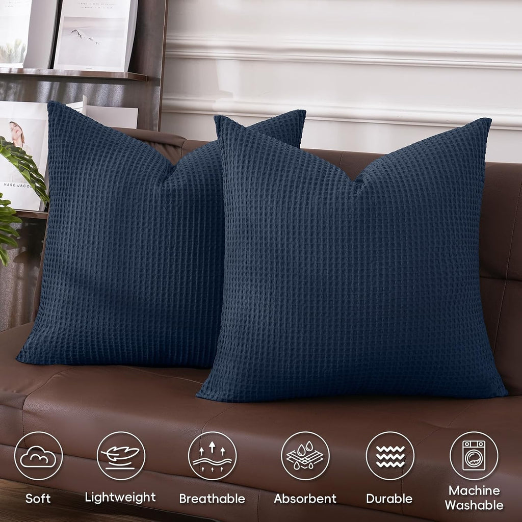 Phf 100% Cotton Waffle Weave Euro Shams 26" x 26", No Filling, 2 Pack Elegant Home Decorative Euro Throw Pillow Covers for Bed Couch Sofa,…