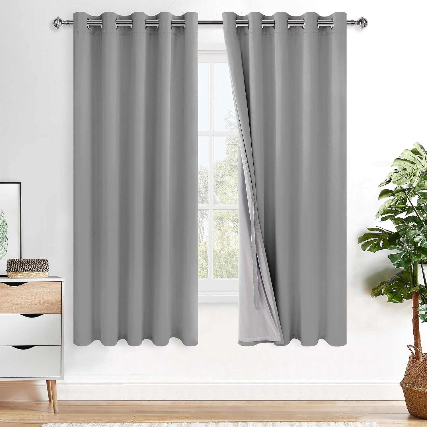 Xwzo 100% Blackout Curtains 63 Inches Long with Tiebacks- Heat and Full Light Blocking, Thermal Insulated Window Panels with Grommets for B…