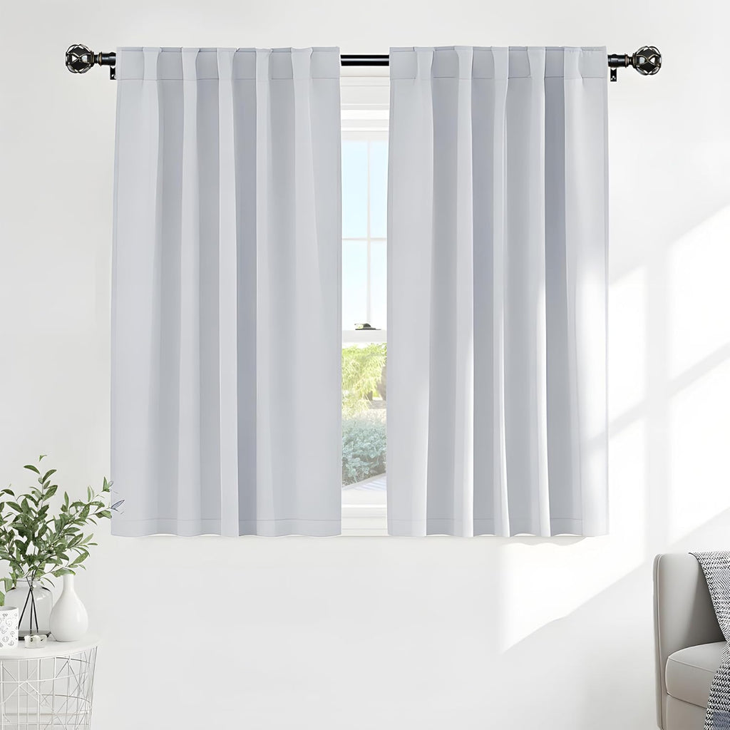 Ponydance PONY DANCE 60% Light Filtering White Curtain Panels, Kitchen Curtains Room Darkening Energy Saving Short Drapes with Back Tab for…