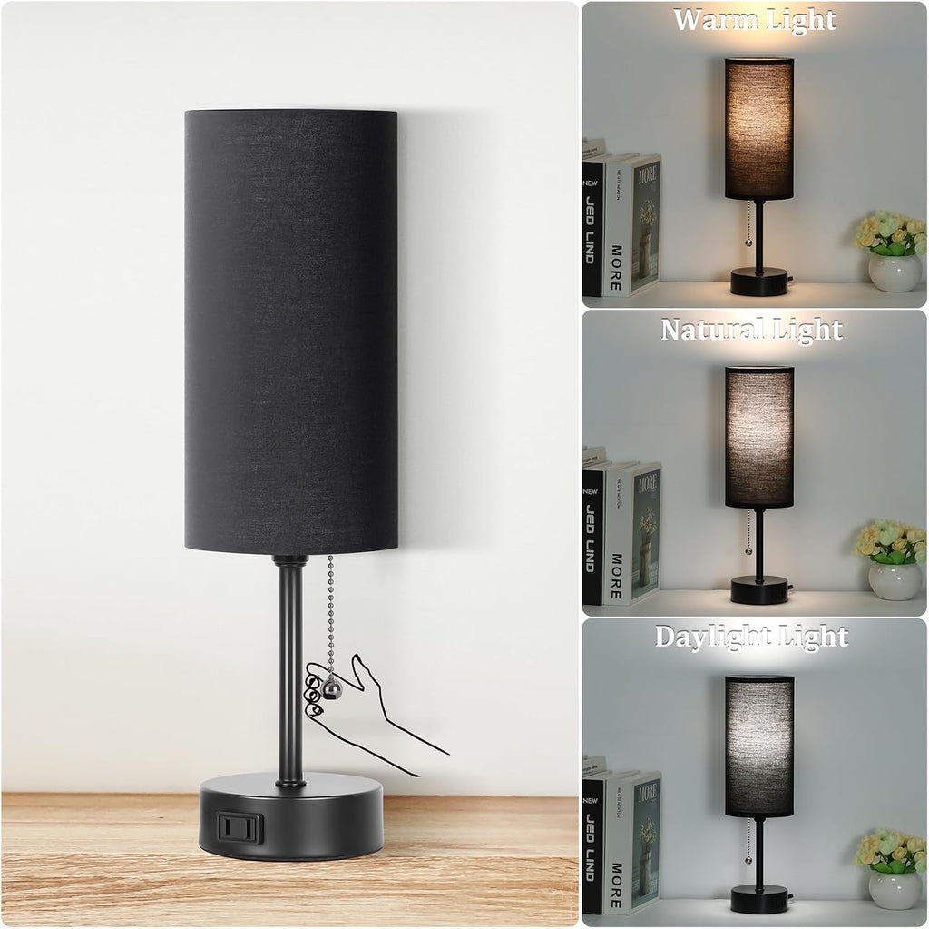 Dott Arts Table Lamp for Bedroom, 3-Color Bedside Lamps with Pull Chain, Bedroom Table Lamps for Nightstand, AC Outlet Small Lamp for…