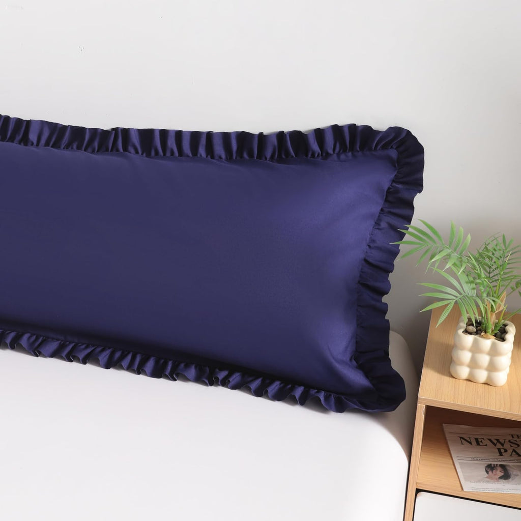 Bedsum Ruffled Body Pillowcase, 20x54 Inches, Brushed Microfiber with Envelope Closure, Soft Wrinkle-Resistant, Navy Blue Blue