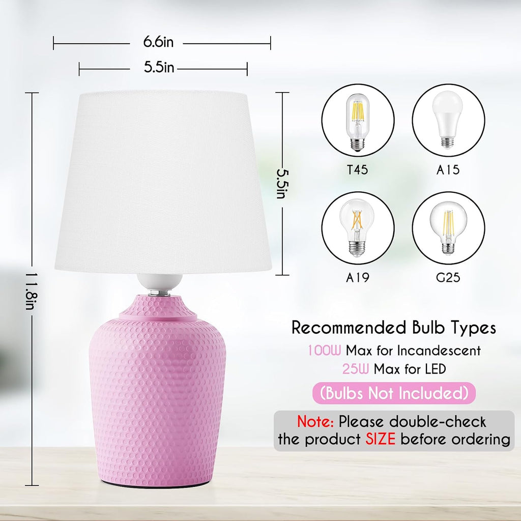 Sucolite Small 11.8'' Table Lamps Set of 2, Bedside Nightstand Lamps for Bedroom Kid’s Room, Cute Desk Lamps with Studded Texture Base…
