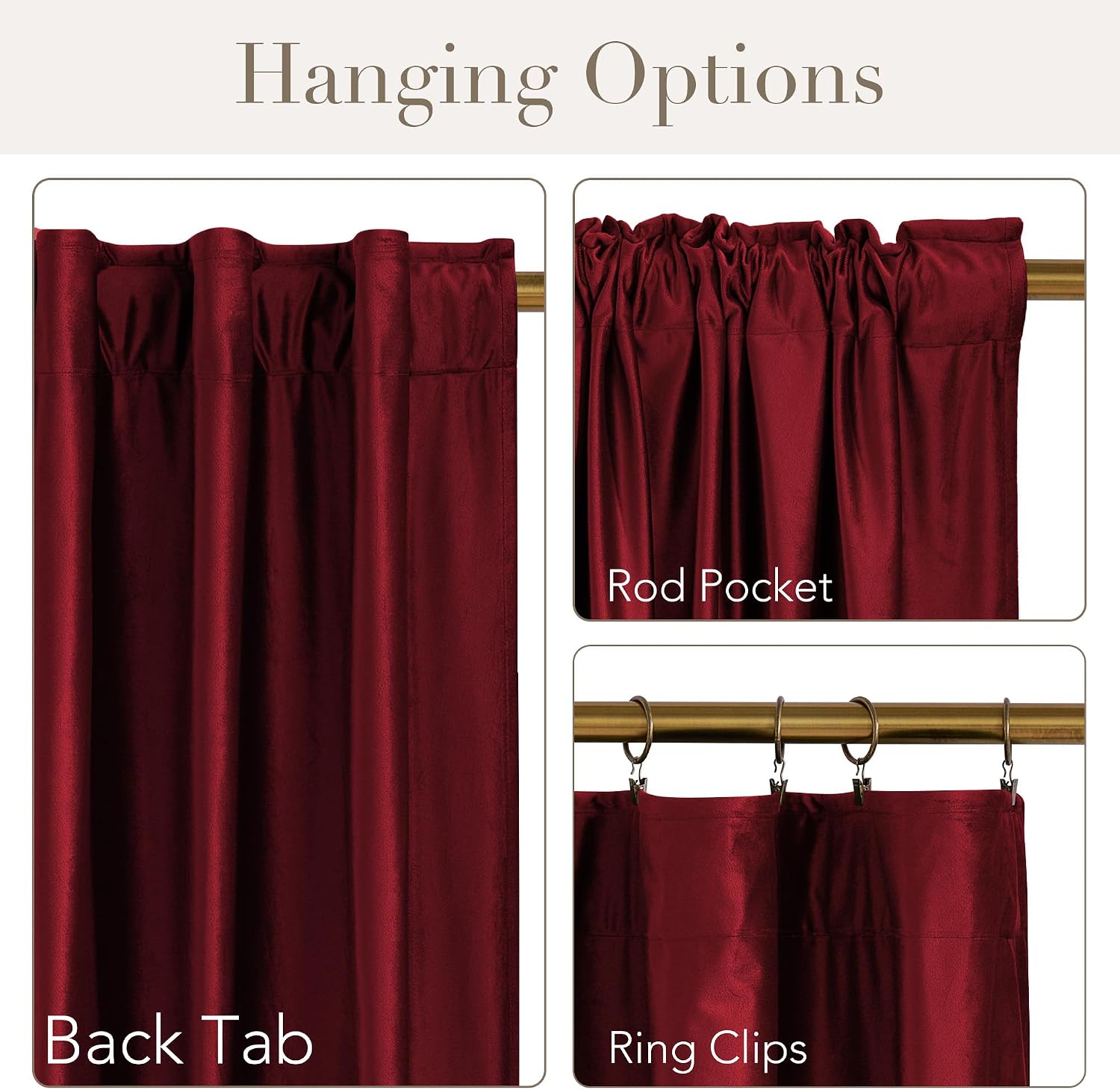 Nicetown Red Velvet Christmas Curtains 96 inches Long, Rod Pocket & Back Tab Blackout Window Treatments Thermal Drapes Luxury for Living Ro…
