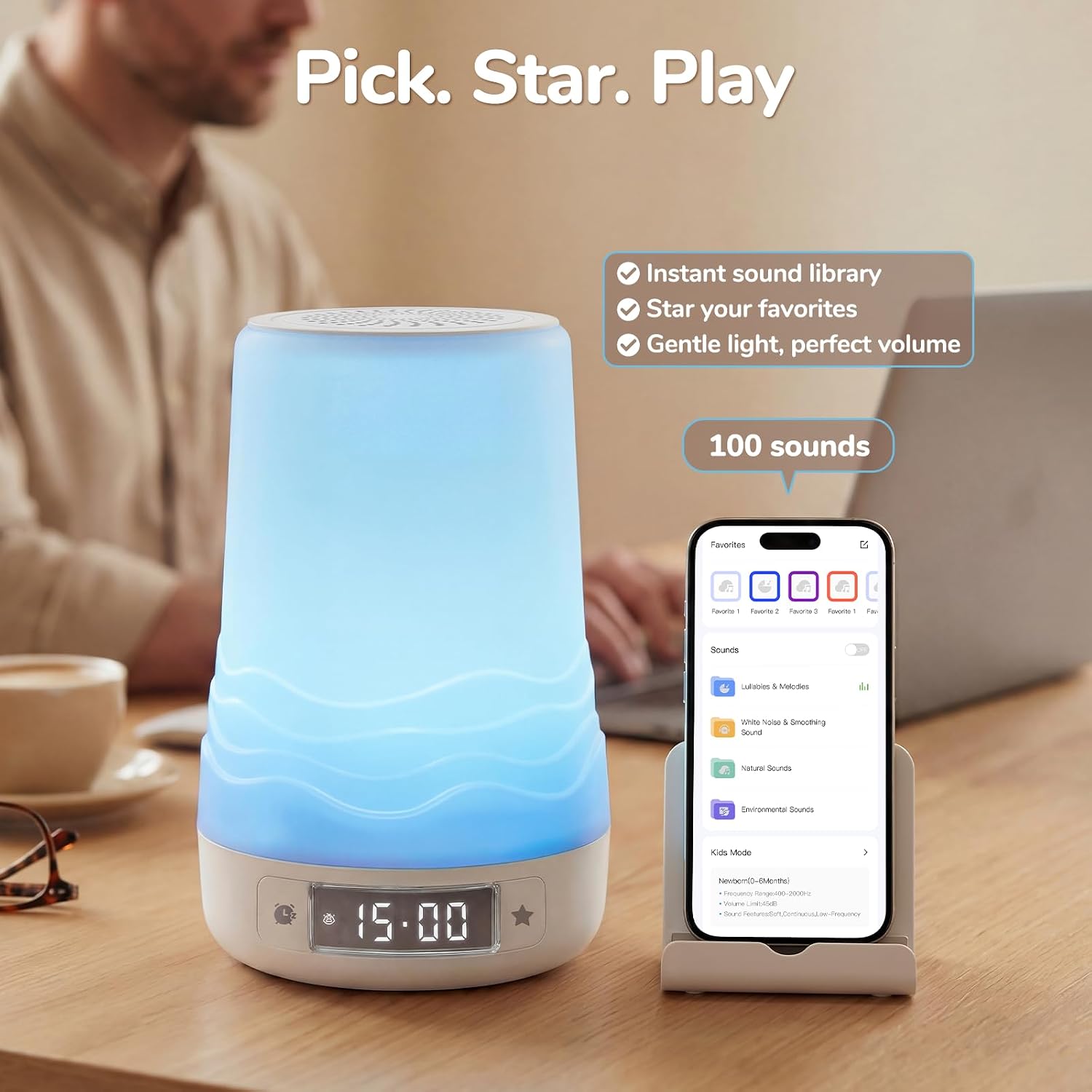 Mewaii White Noise Sound Machine Baby & Adult, 360° RGB Night Light, AI Cry Detection, App Control, 100 Soothing Sounds, Sleep Routine Buil…