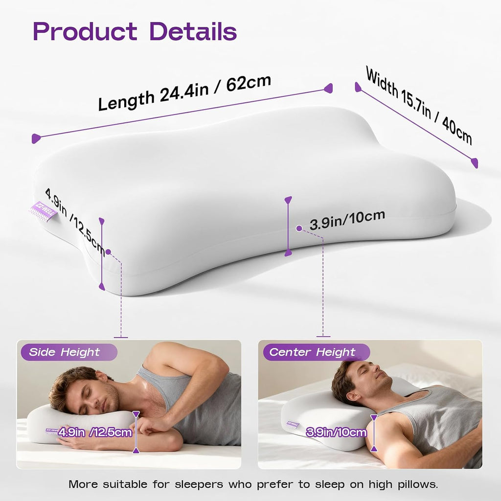 Zz-Well Side Sleeper Pillow - Patented Cervical Neck Pillow for Sleeping with Cooling Cover - High Loft Heavy Density Memory Foam Pillows f…