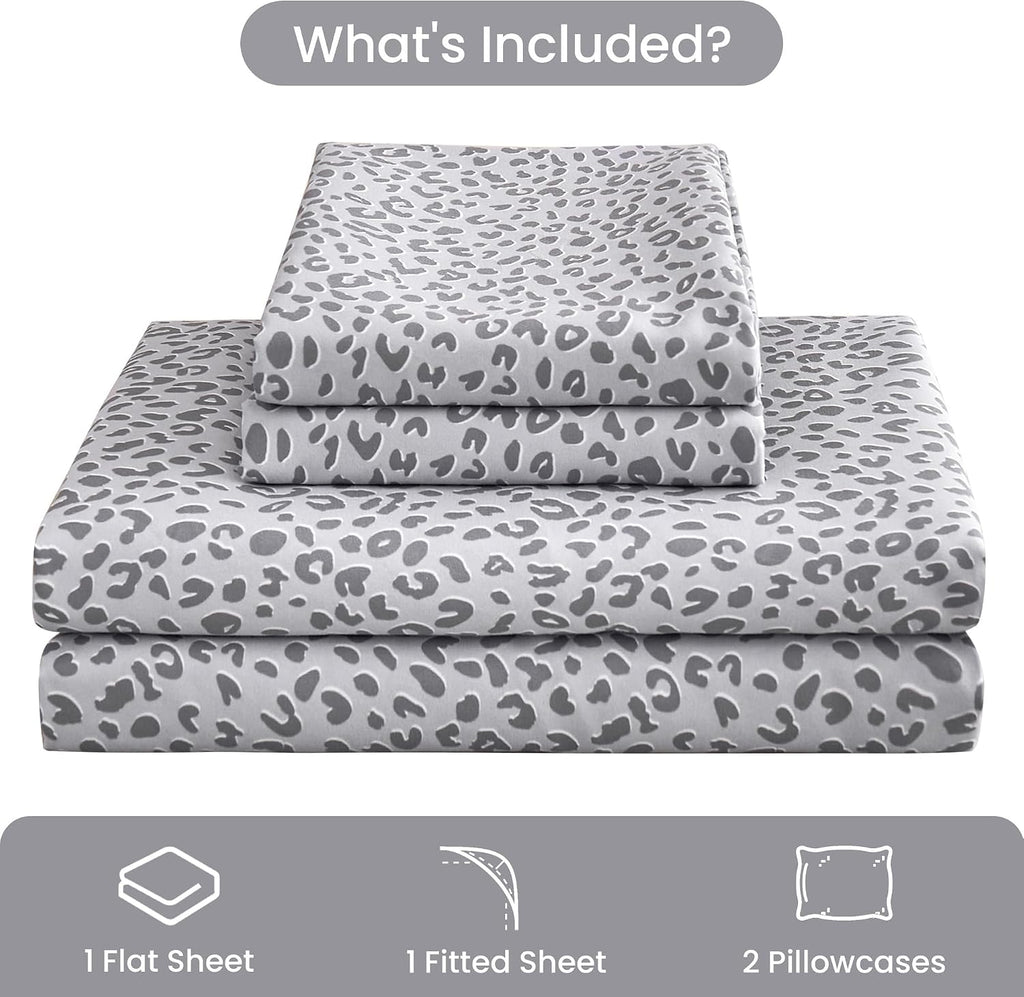 mooreeke Leopard Cheetah Printed Full Bed Sheets, Soft Microfiber Bedding Sheets & Pillowcases, Deep Pocket Non-Slip Fitted Full Sheet, Sil…