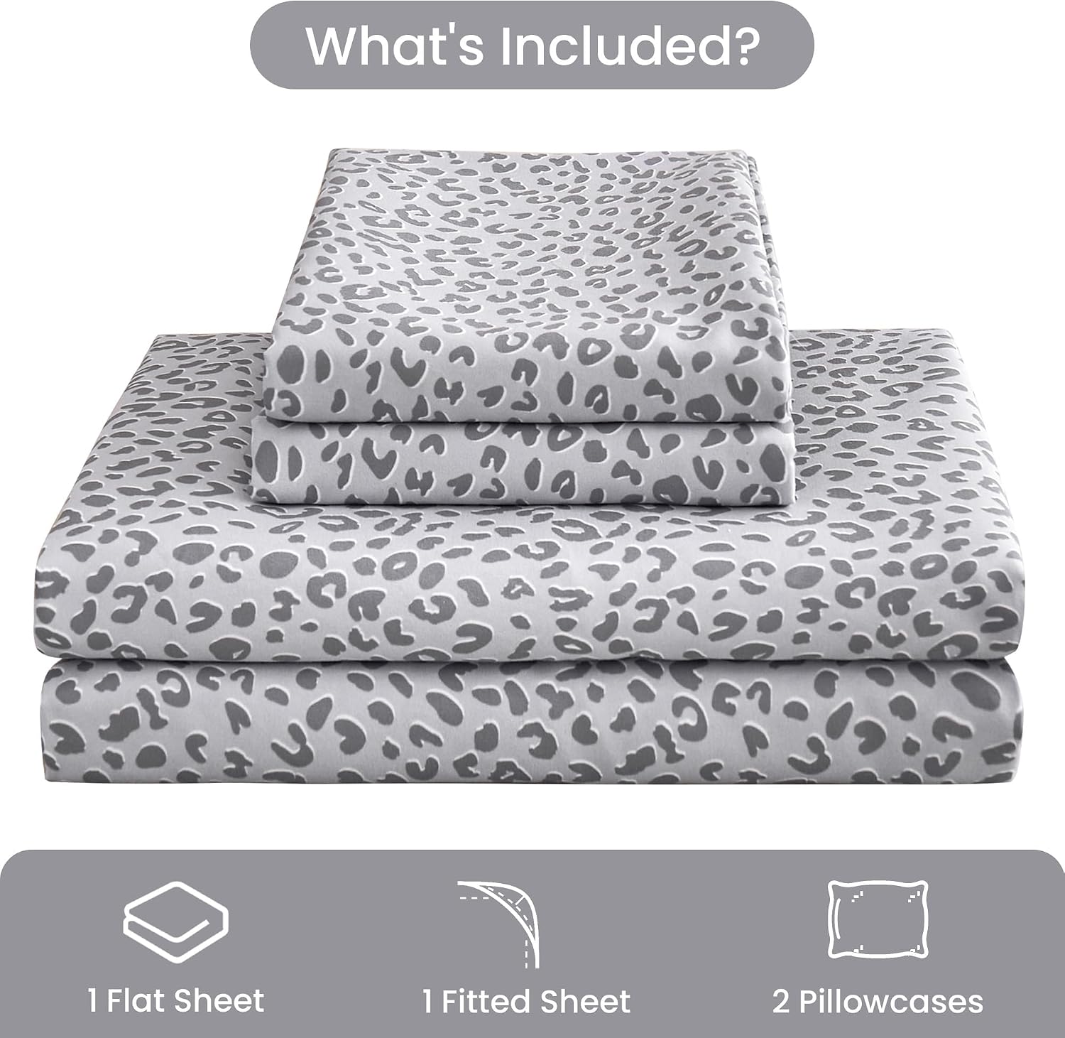 mooreeke Leopard Cheetah Printed Full Bed Sheets, Soft Microfiber Bedding Sheets & Pillowcases, Deep Pocket Non-Slip Fitted Full Sheet, Sil…