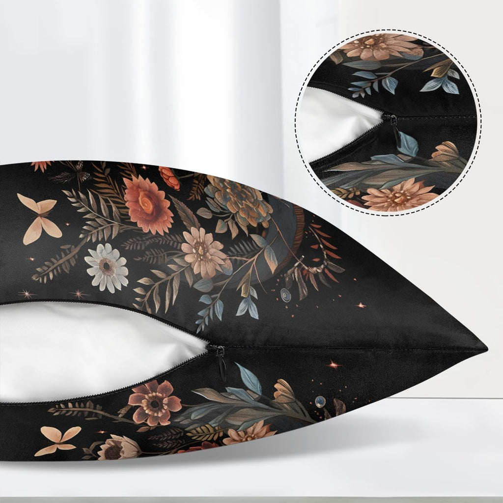 Butterfly Floral Moon Print Body Pillow Covers Decorative Soft Bedding Satin Pillowcase with Zipper Closure Cooling Breathable Long…