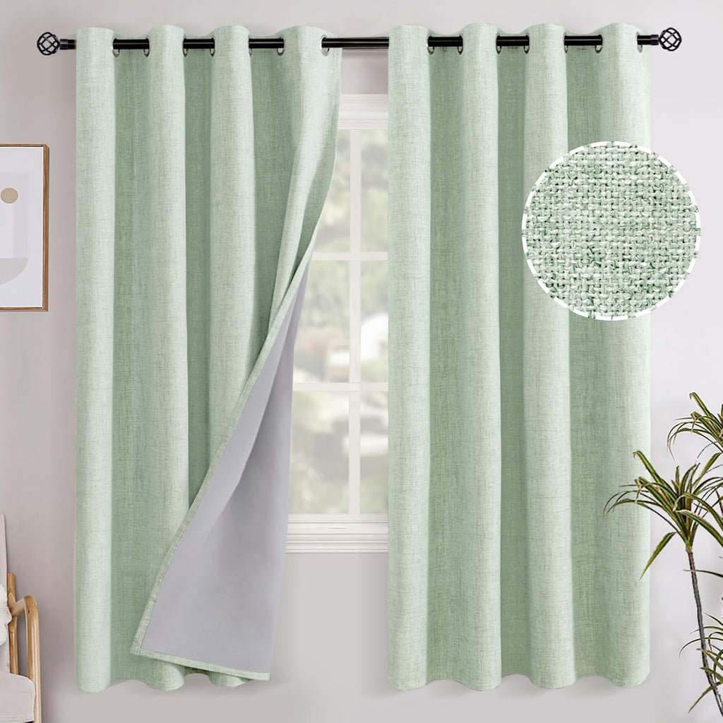 YoungsTex Sage Green Linen Blackout Curtains 72 Inch Length for Living Room, Full Room Darkening Drapes Thermal Insulated with Grommet Spri…