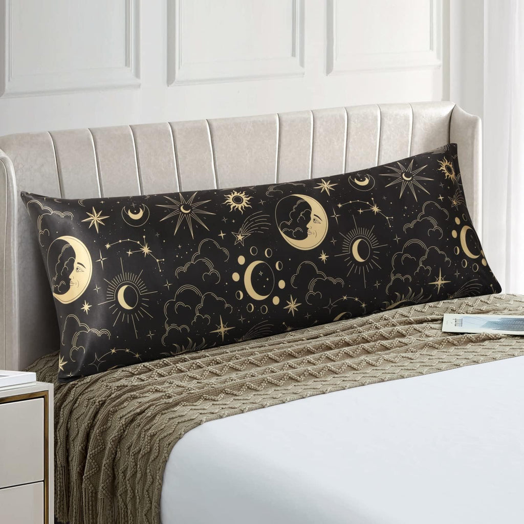 EXQ Home Satin Pillowcase for Hair and Skin - Black Printed Silk Body Pillowcase 20x54 inches - Body Pillow Cases with Envelope Closure…