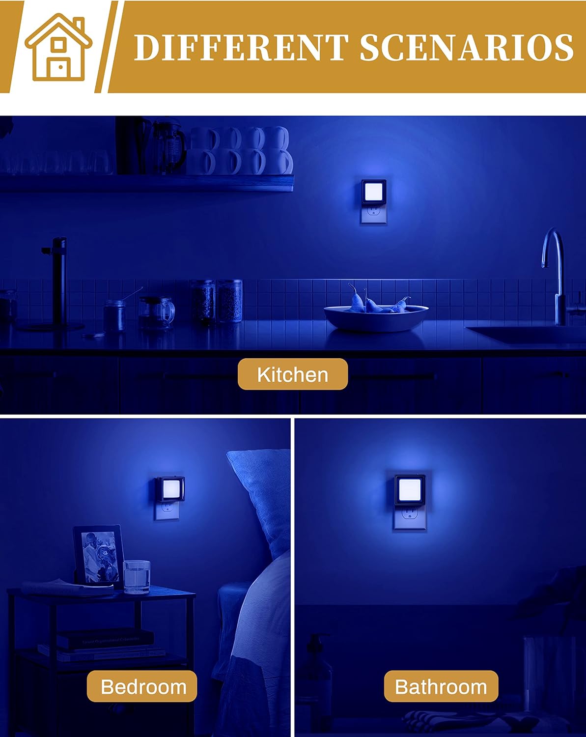 DORESshop Blue Night Light [2 Pack], Night Lights Plug Into Wall, Night Light Dusk to Dawn Sensor, LED NightLight Adjustable Brightness…