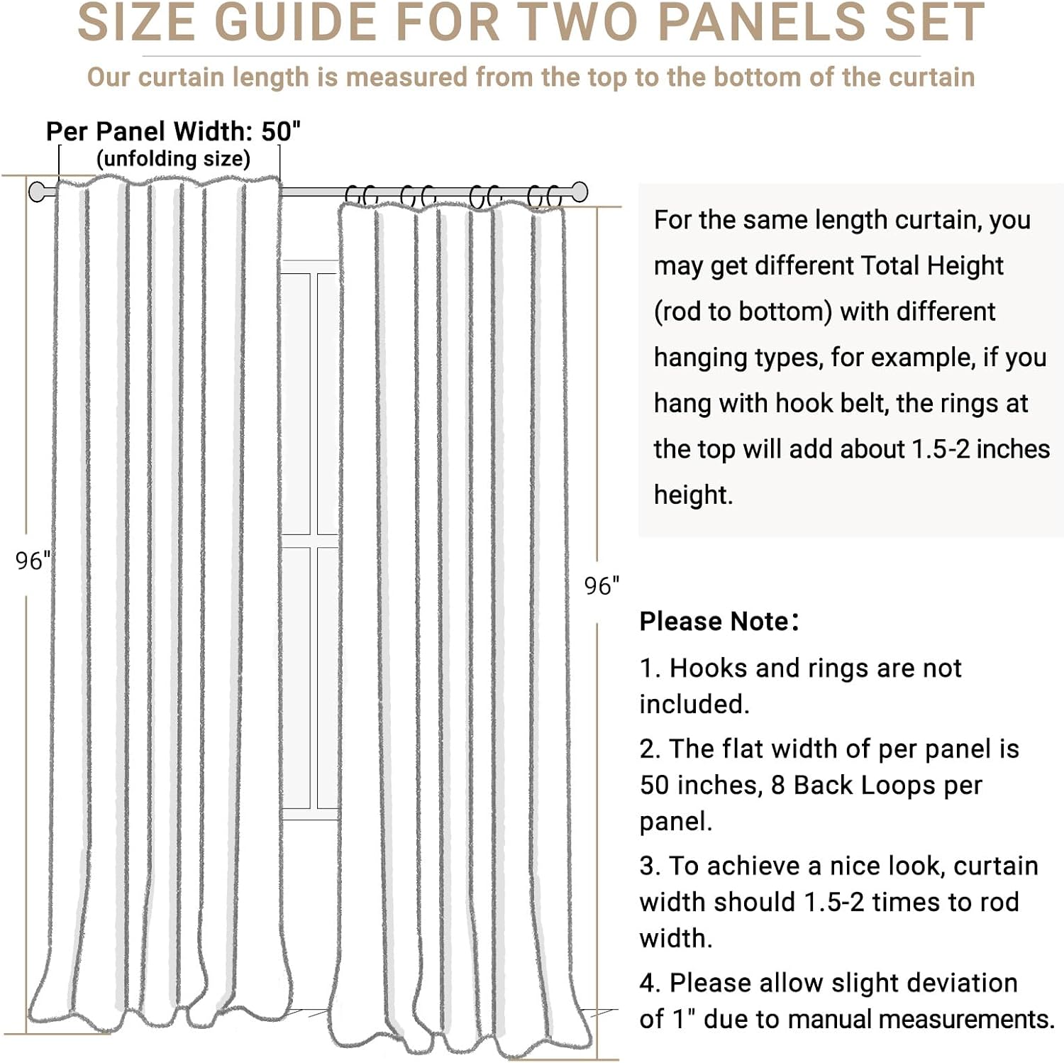 100BlackoutShield 100% Blackout Shield Linen Blackout Curtains for Bedroom 96 Inches Long, Back Tab/Rod Pocket Living Room Drapes, Thermal…