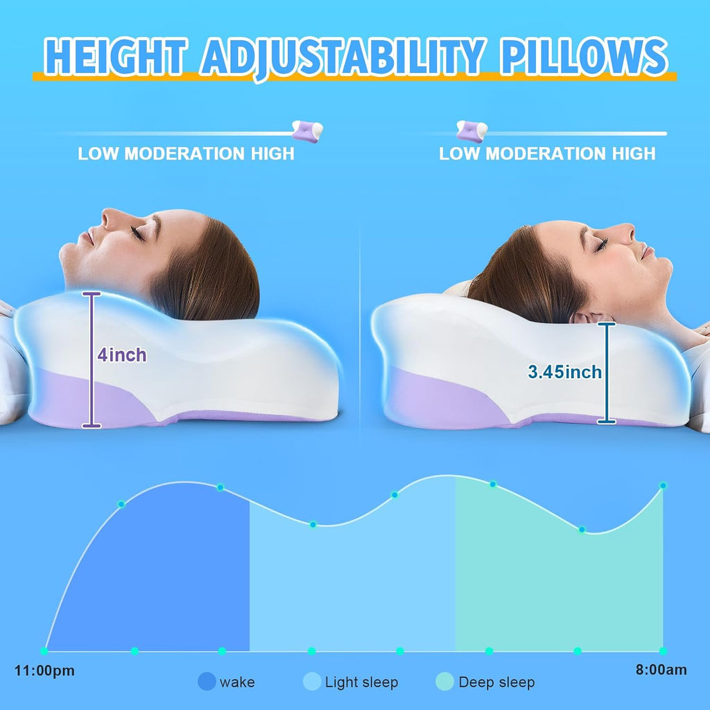 Puzzlandia Cervical Neck Pillows with Memory Foam - Ergonomic Neck Support Pillows for Contour Memory Foam - Adjustable Orthopedic Bed Pill…