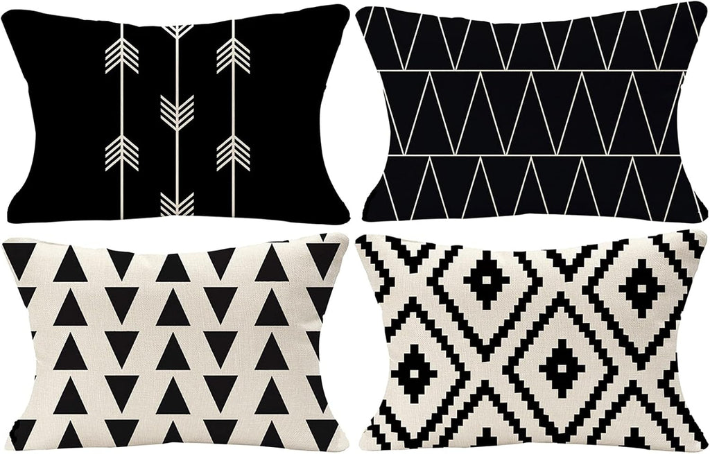 Tosewever Set of 4 Decorative Geometric 12 x 20 Inches Throw Pillow Covers - Modern Pattern Linen Rectangle Pillow Cushion Case for Sofa Co…