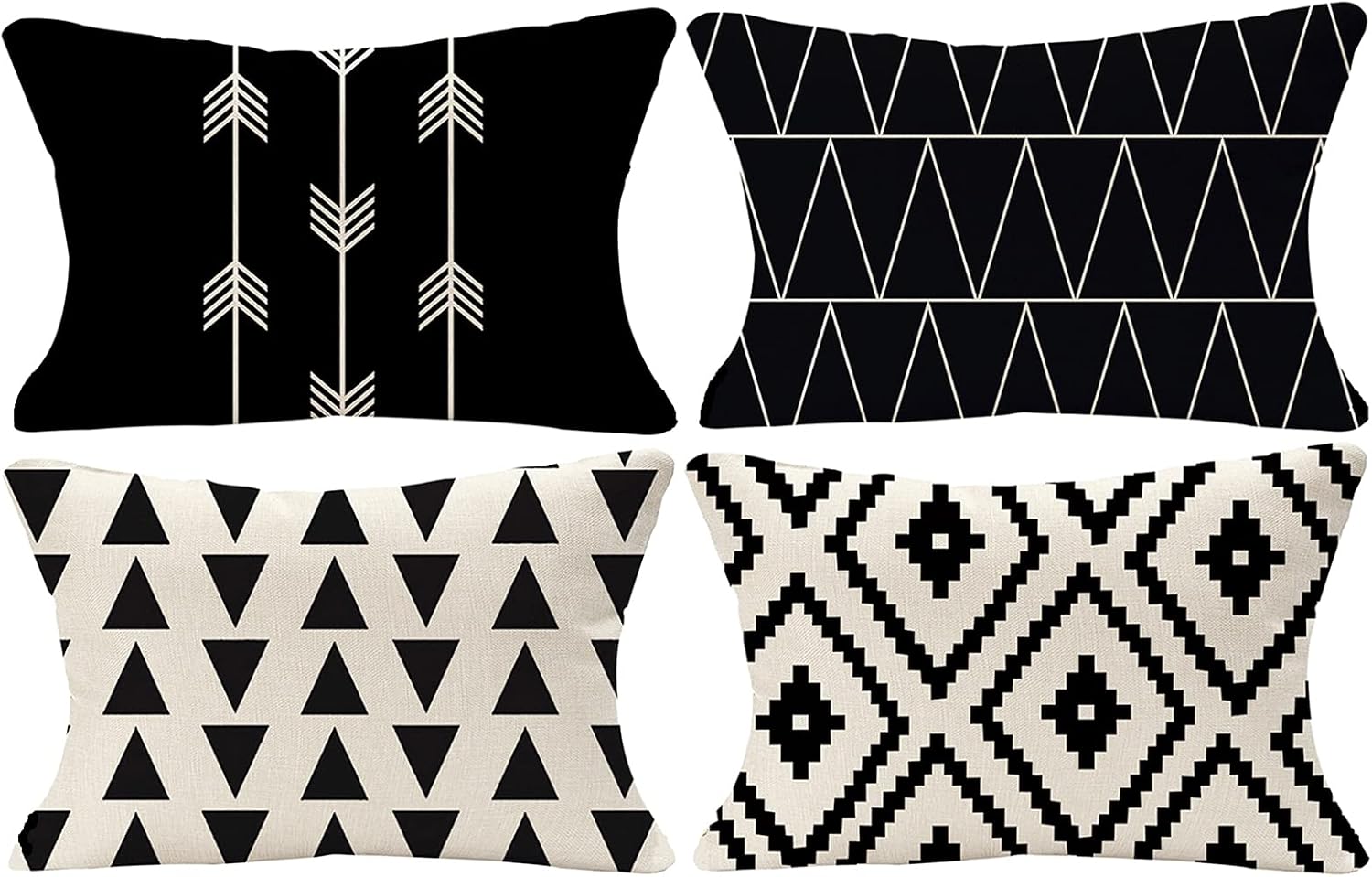 Tosewever Set of 4 Decorative Geometric 12 x 20 Inches Throw Pillow Covers - Modern Pattern Linen Rectangle Pillow Cushion Case for Sofa Co…