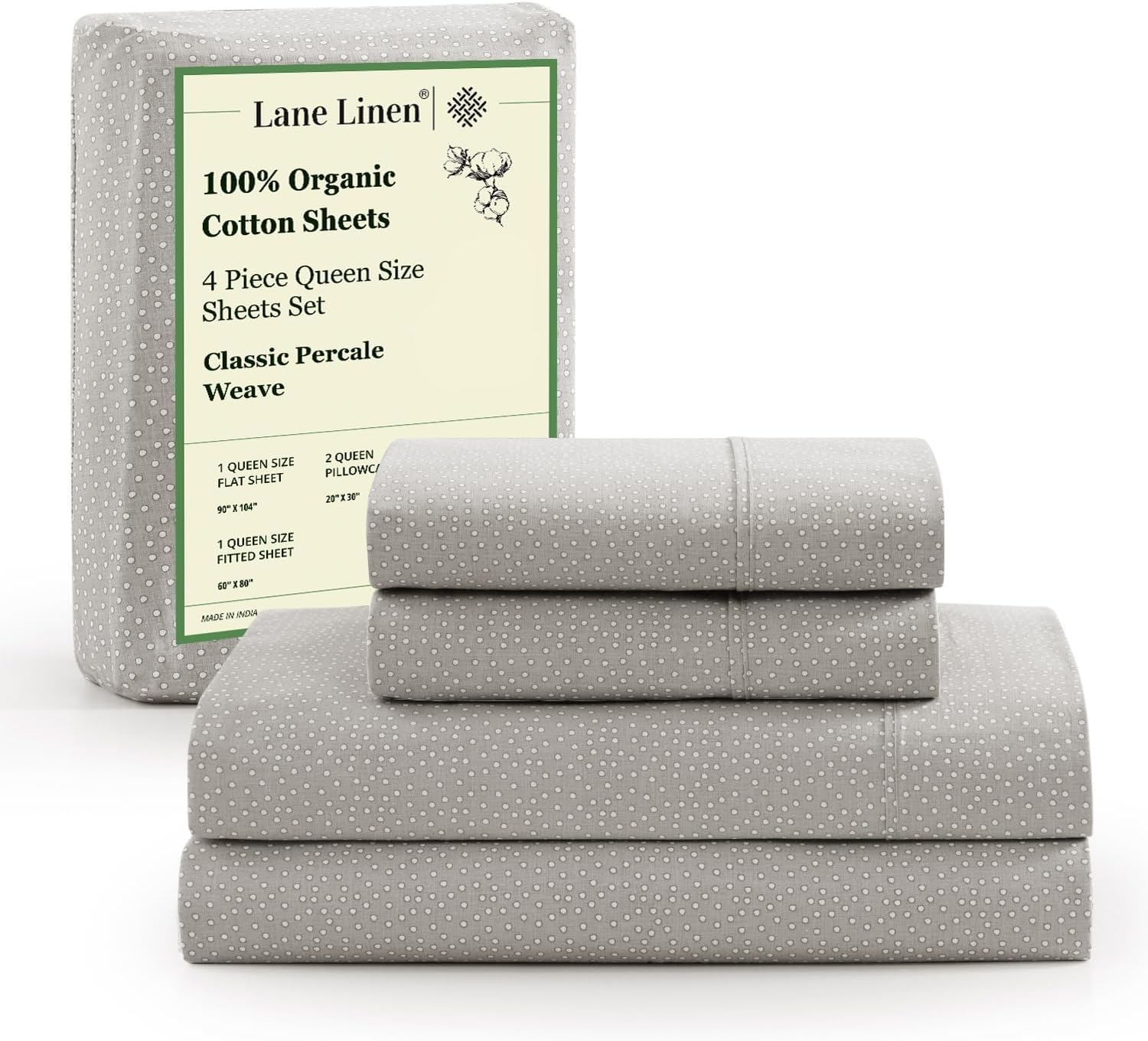 LaneLinen LANE LINEN 100% Organic Cotton Queen Sheets, Fade Resistant Printed Soft & Comfy Luxury Cotton Sheets, Percale Weave, 15" Deep Po…