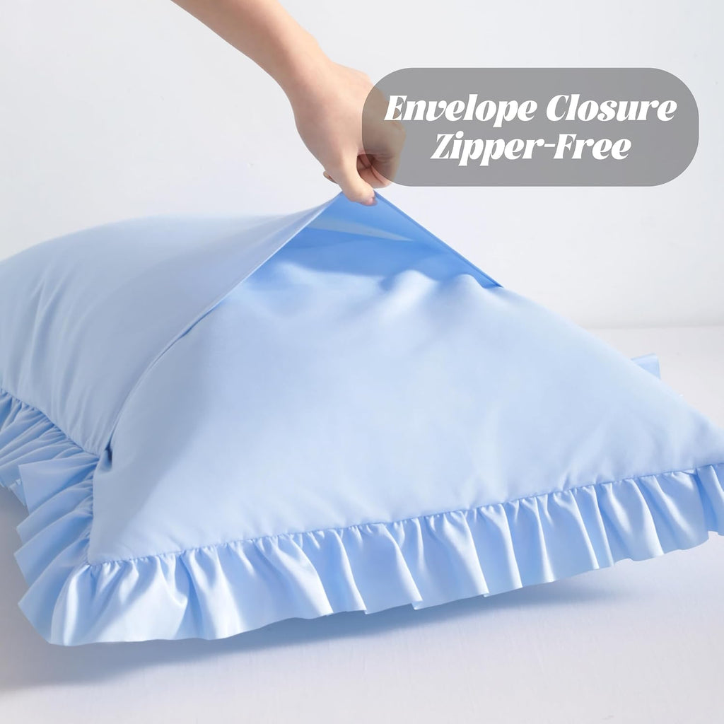 Bedsum Ruffled Body Pillowcase, 20x54 Inches, Brushed Microfiber with Envelope Closure, Soft Wrinkle-Resistant, Sky Blue Blue