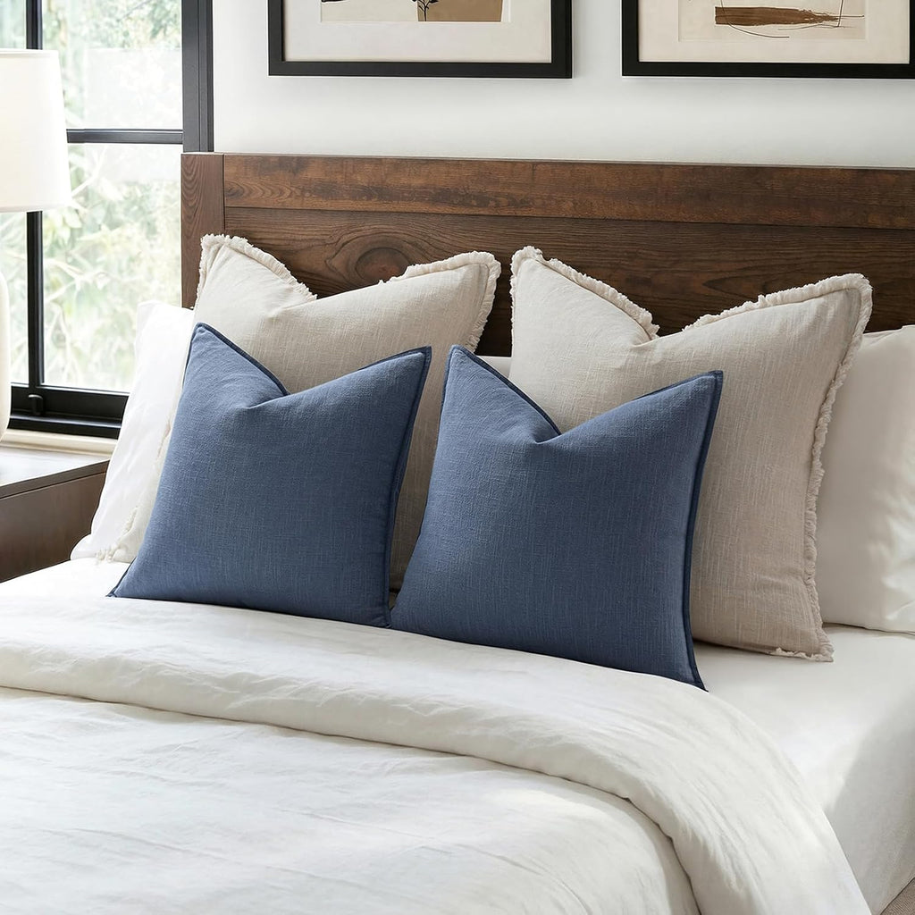 Anroduo Pack of 2 Decorative Linen Pillow Covers Blue Ashes Neutral Farmhouse Boho Soild Cushion Case Soft Accent Pillowcase for Couch Sofa…