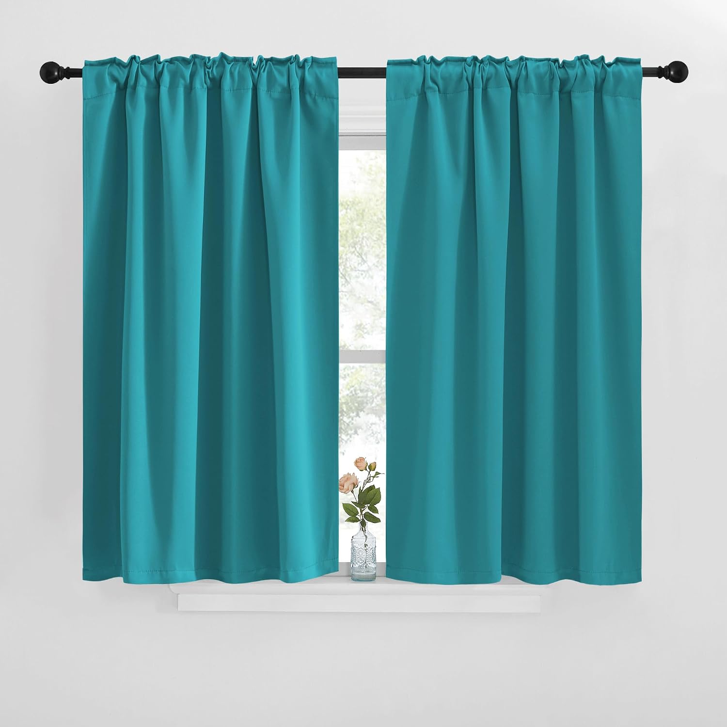 NICETOWN Blackout Curtains and Drapes for Kitchen - (Peacock Teal Color) 42 inches Wide by 40 inches Long, 2 Panels Set, Thermal…