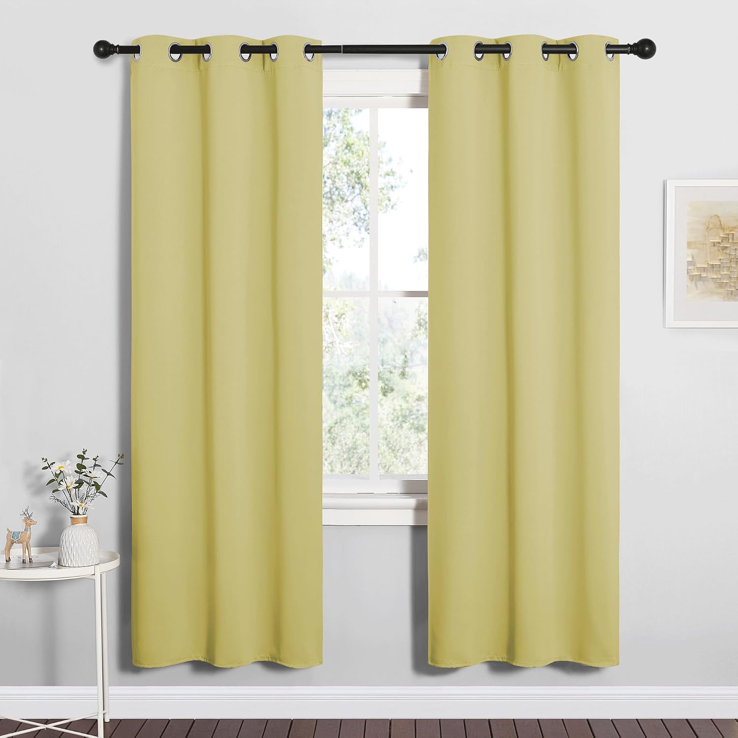NICETOWN Bedroom Curtain Panels Blackout Draperies, Thermal Insulated Solid Grommet Blackout Curtains/Drapes (Paler Yellow, 1 Pair, 34 by…