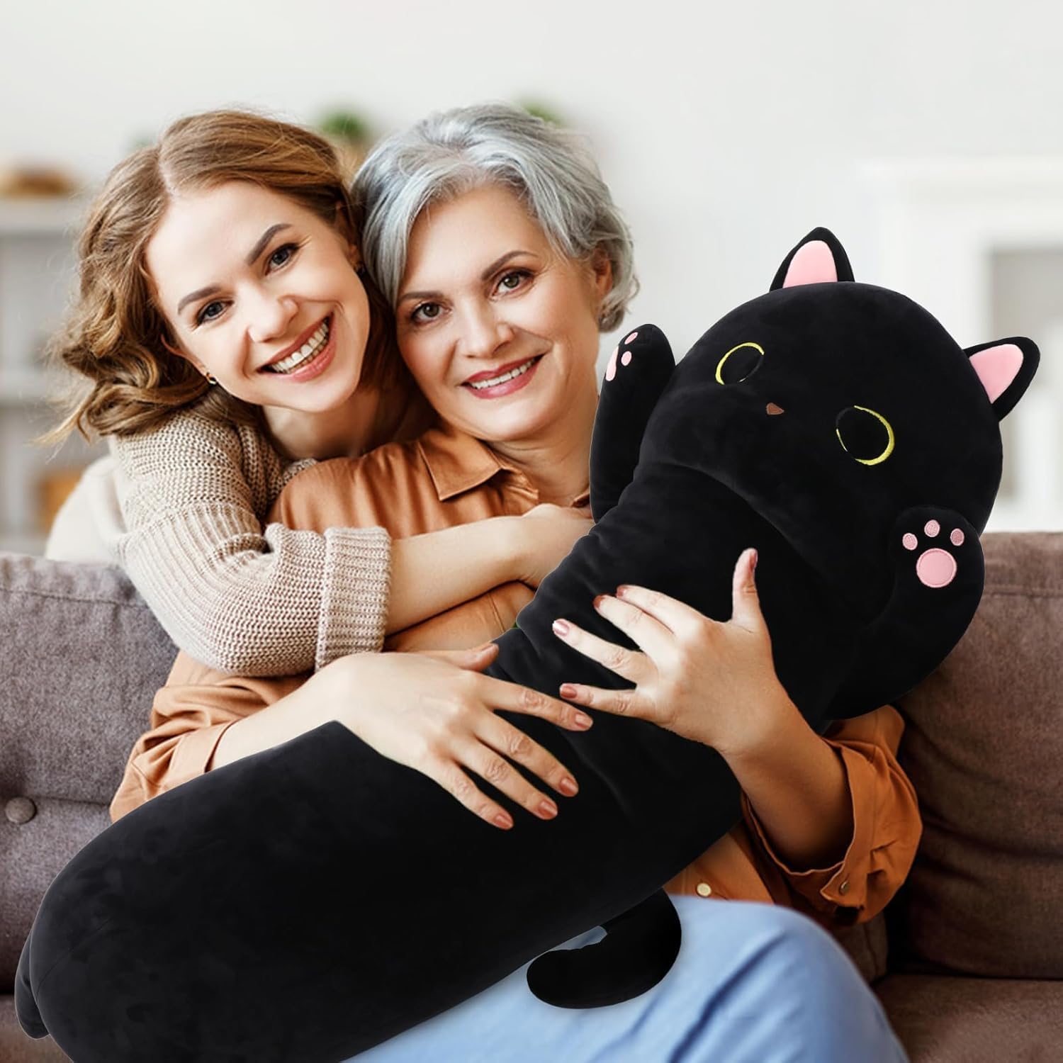MaoGoLan Long Cat Body Pillow for Kids, 44'' Big Kitten Plush for Adults, Big Black Cat Stuffed Animal for Girl, Large Kitten Plush Throw…