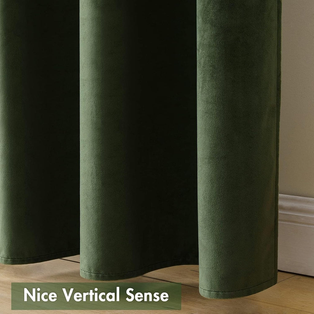 MIULEE Olive Green Velvet Curtains Thermal Insulated Blackout Curtain Drapes for Bedroom Living Room Darkening 100 Inches Long Curtains…