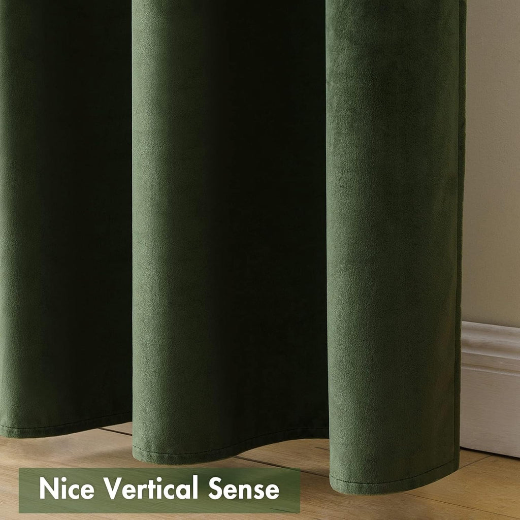 MIULEE Olive Green Velvet Curtains Thermal Insulated Blackout Curtain Drapes for Bedroom Living Room Darkening 94 Inches Long Curtains…