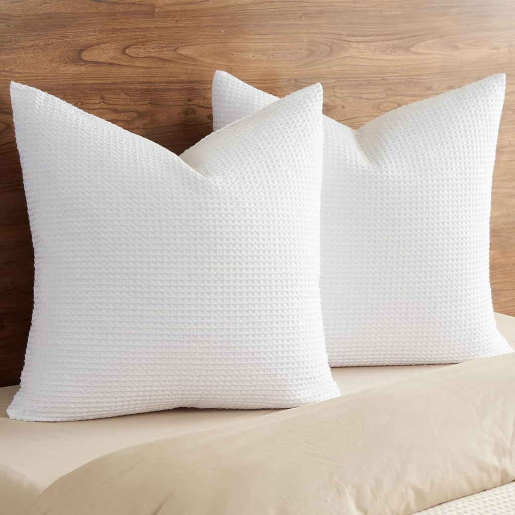 Phf 100% Cotton Waffle Weave Throw Pillow Cover, 24" x 24", No Filling, 2 Pack Elegant Home Decorative Square Throw Pillow Covers for Bed C…