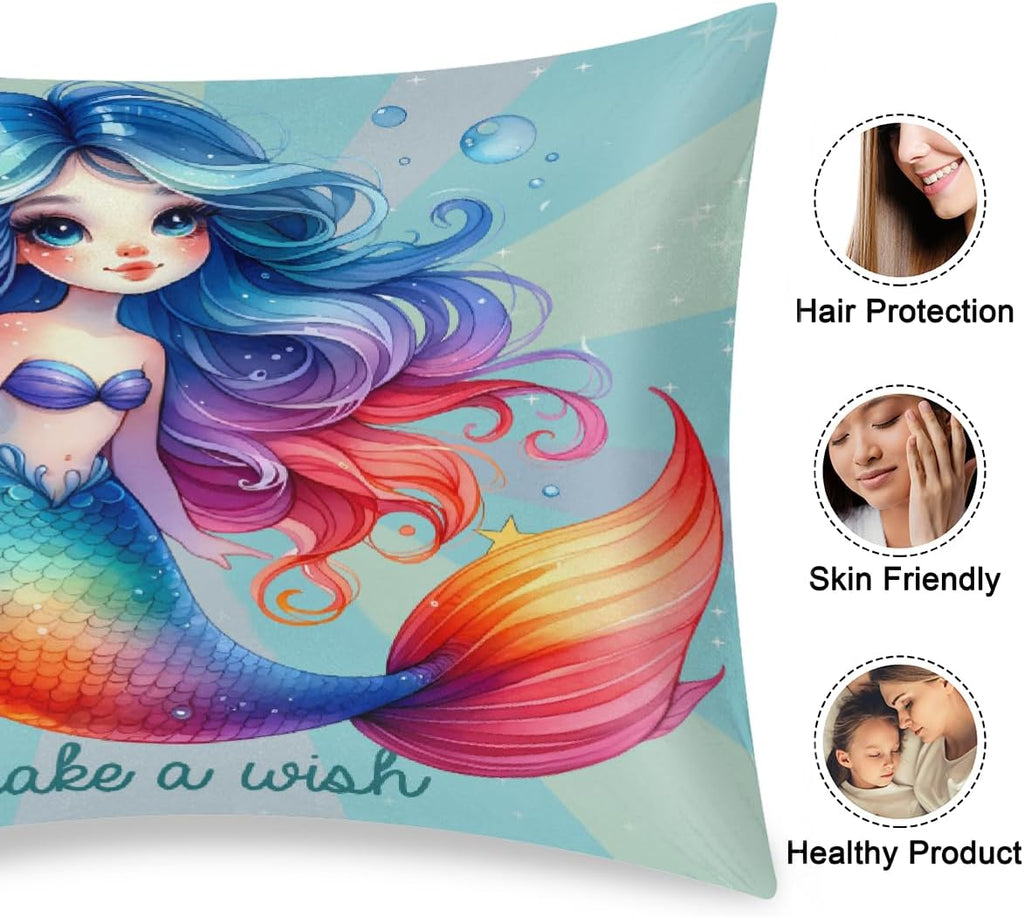 Satin Pillowcase for Hair and Skin Rainbow Mermaid Girls Soft Silk Pillow Case with Envelope Closure Cooling Pillow Cases Slip Standard…