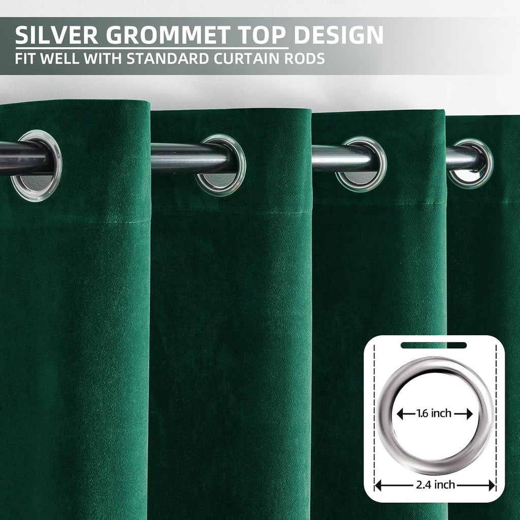 Joydeco Dark Green Velvet Curtains 84 Inches Length, Grommet Curtains 2 Panels, Thermal Insulated Privacy Room Darkening Window Drapes for…