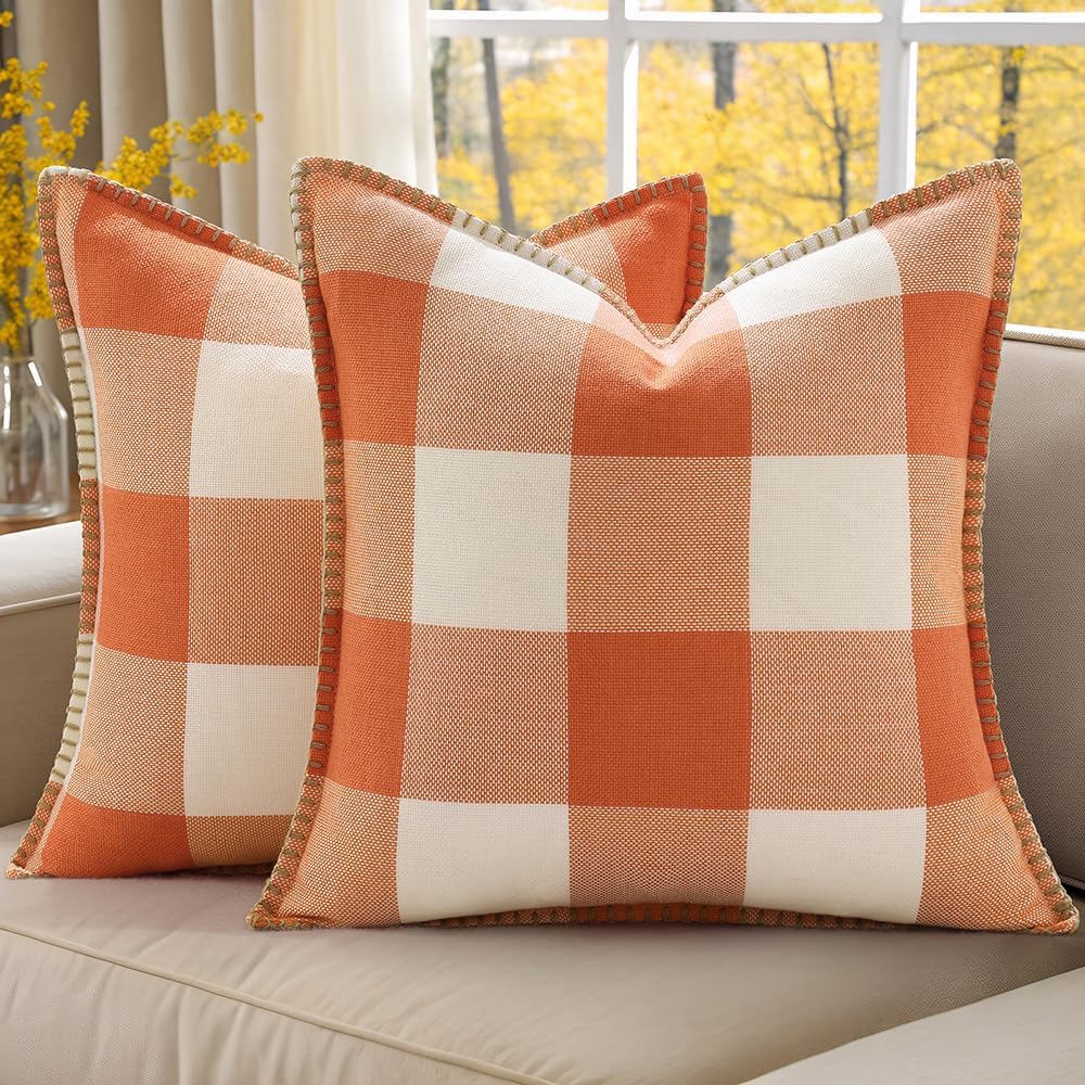 decorUhome Summer Buffalo Plaid Check Throw Pillow Covers 24x24 Set of 2 Outdoor Linen Decorative Farmhouse Gingham Euro Sham Pillow Covers…