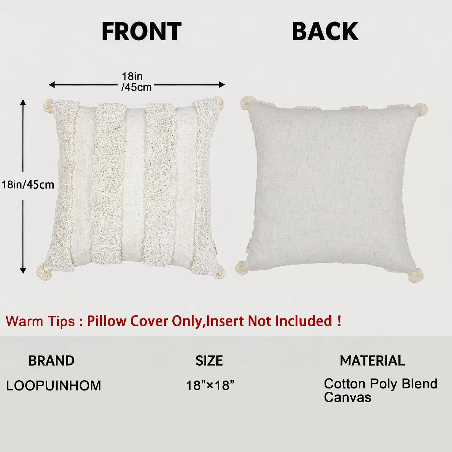 Loopuinhom Boho Pillow Covers 18X18 Inch Boho Tufted Linen Throw Pillow Covers Decorative Pompoms Cushion Cover Farmhouse Pillow Case for C…