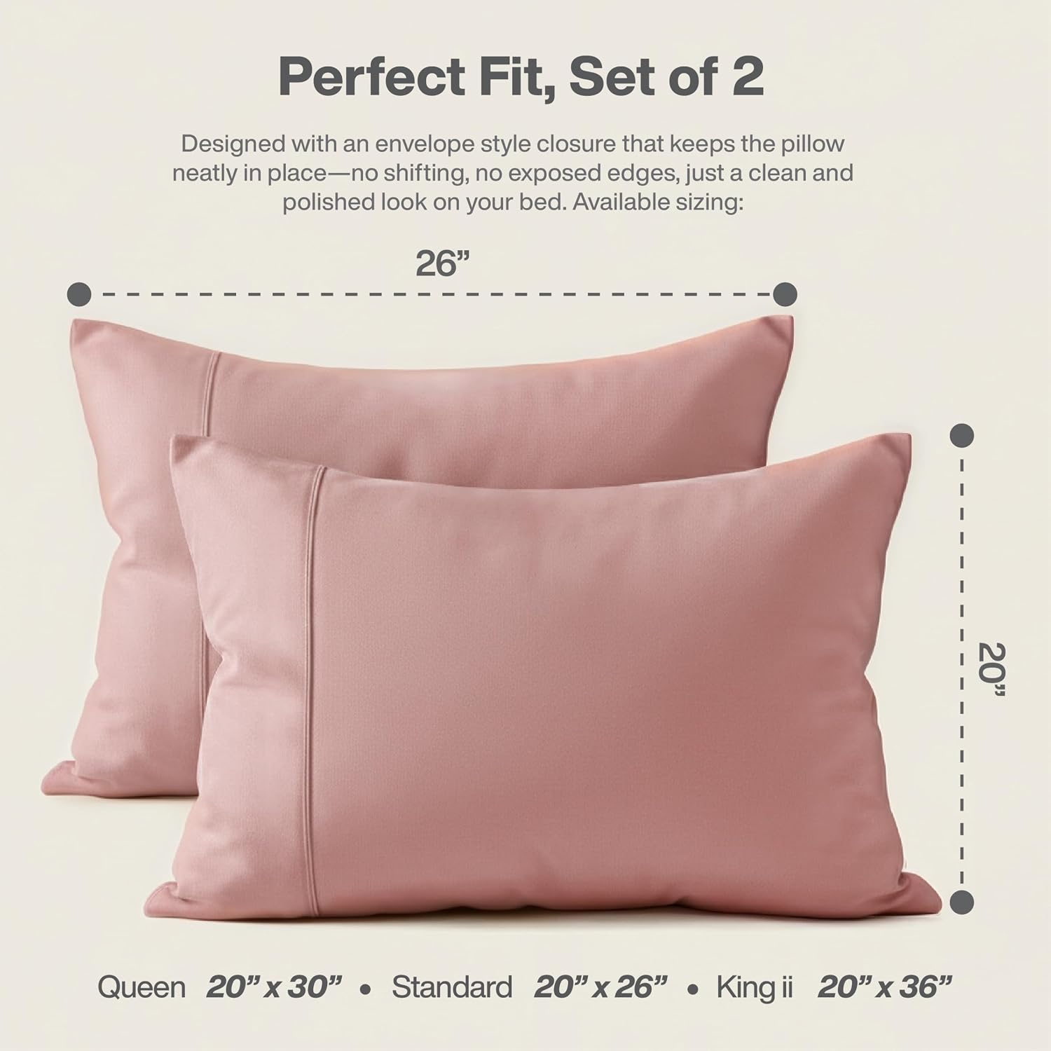 Queensbay Standard Pillow Cases Set of 2, Microfiber Cooling Pillowcases, Soft Breathable Envelope Closure Pillow Covers, Wrinkle Free Easy…