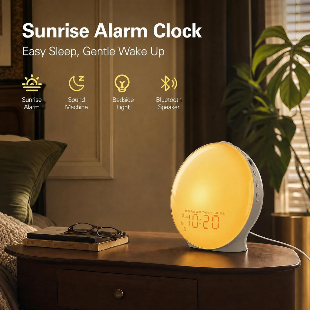 JALL Full-Screen Wake Up Light Sunrise Alarm Clocks for Bedrooms, White Noise Machine for Heavy Sleepers & Kids, 25 Natural Sounds, Dual…
