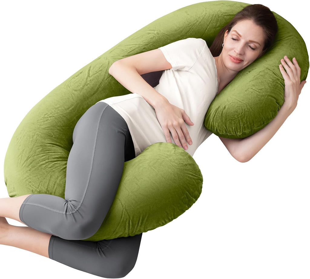 1 MIDDLE ONE Pregnancy Pillow, C Shaped Full Body Pregnant Women Sleeping Pillow for Maternity Support with Cover (Green)