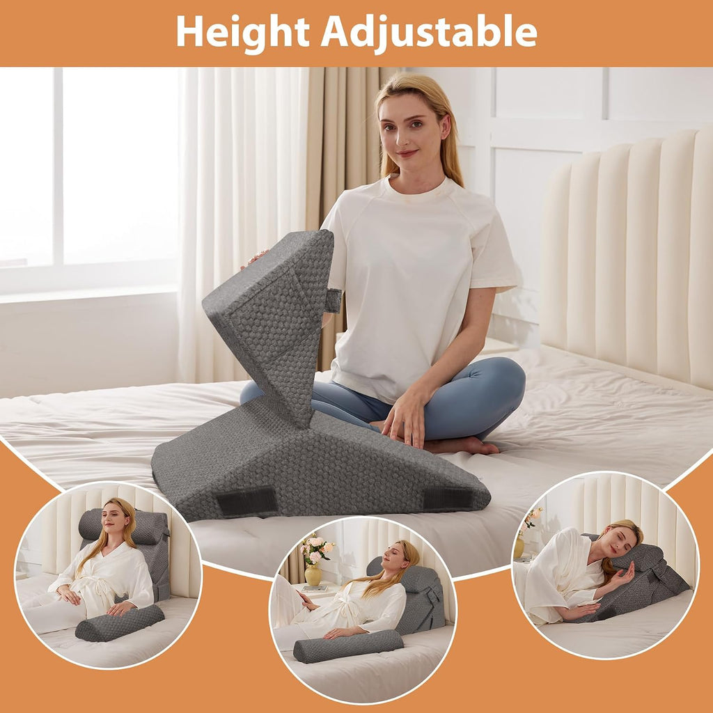 EnjoyaBetterLifeFromHere BIEEZZK 4PCS Wedge Pillow Set for After Surgery, Back Pillow for Bed Sitting up, 9&12inch Adjustable Memory Foam B…