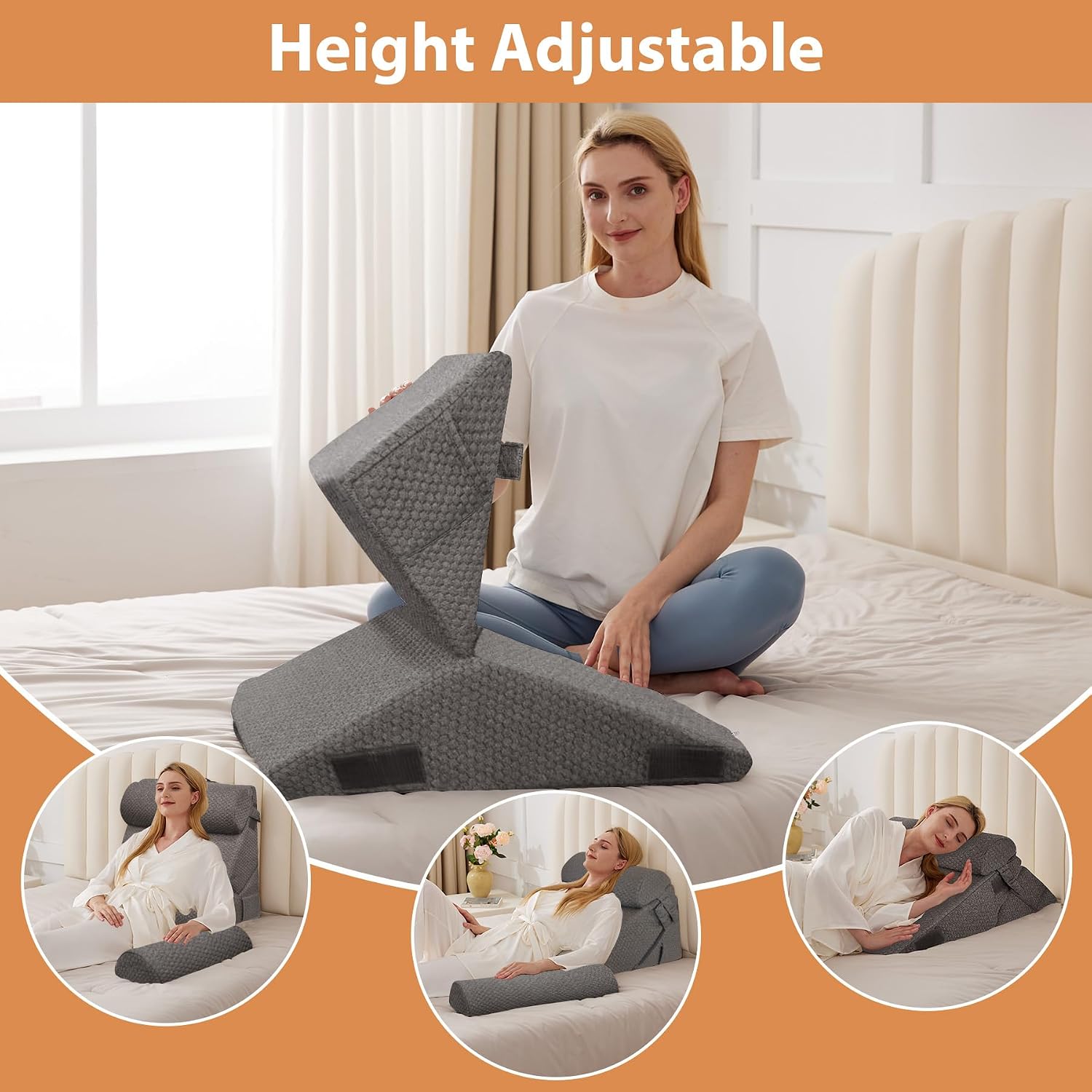 EnjoyaBetterLifeFromHere BIEEZZK 4PCS Wedge Pillow Set for After Surgery, Back Pillow for Bed Sitting up, 9&12inch Adjustable Memory Foam B…
