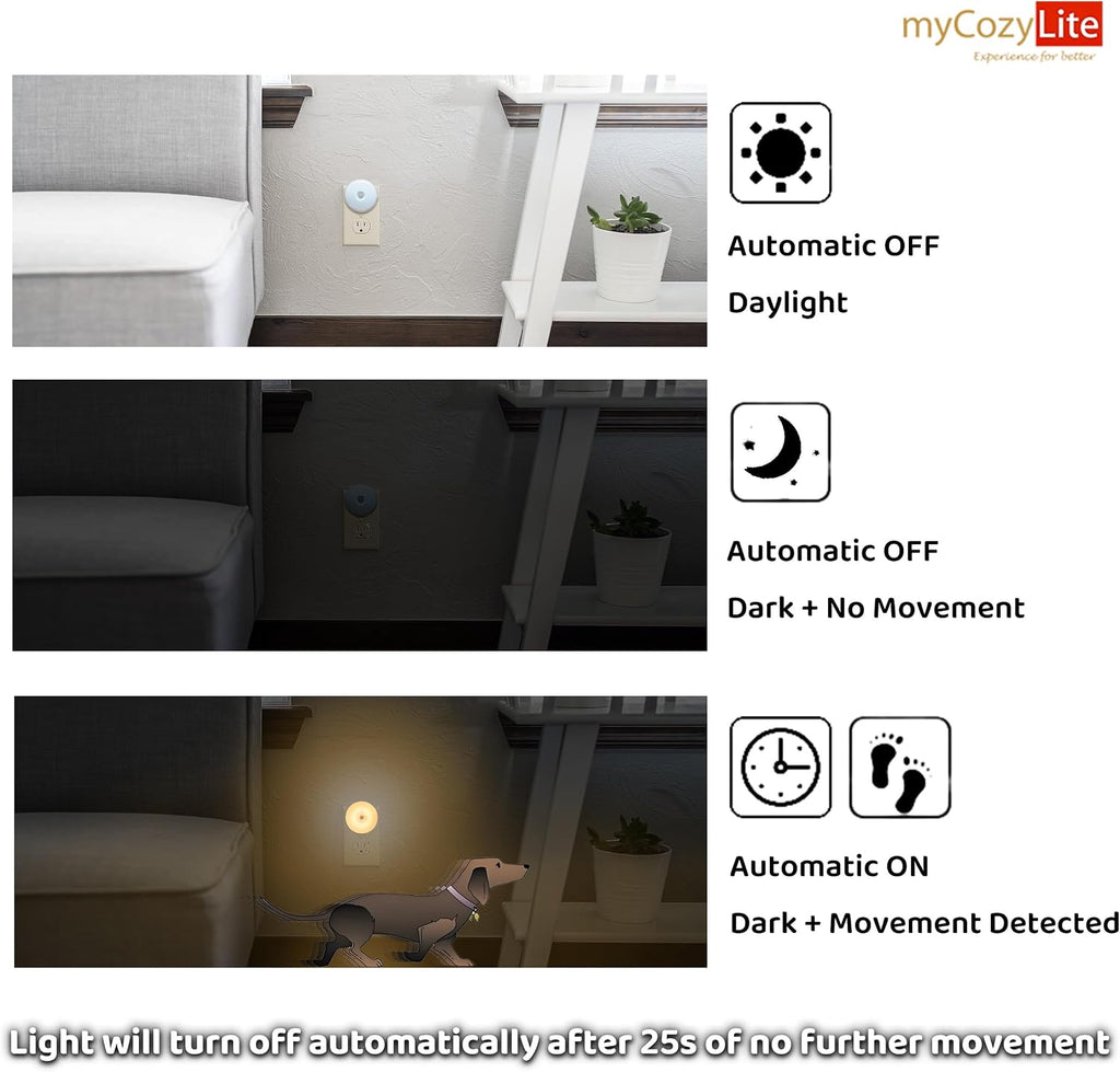 Motion Sensor Night Light, 2 Pack Motion Activated Night Light Plug in, Automatic ON OFF, 3200K Warm Hue, LED Nightlights Plug into Wall…