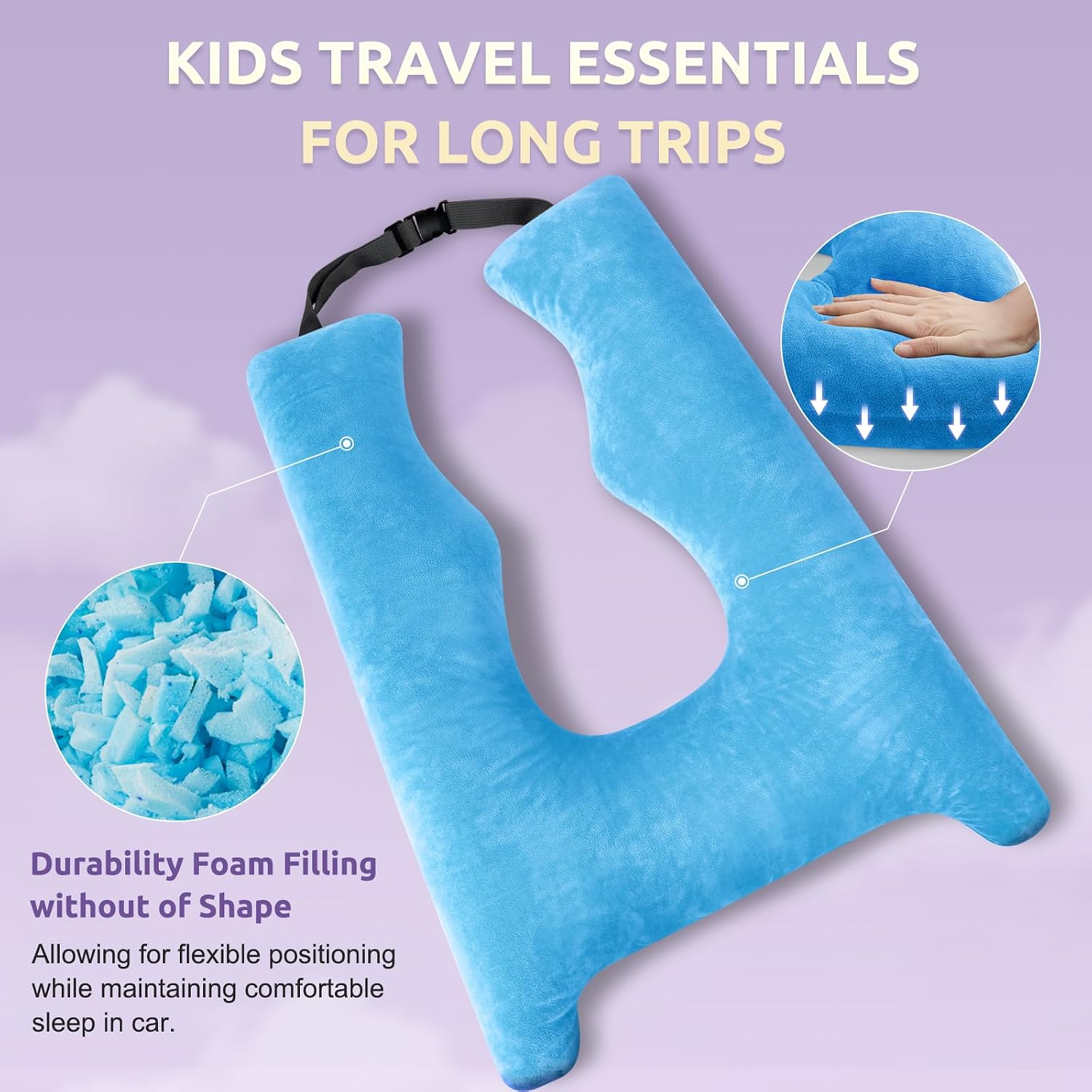 Car Pillow for Kids Travel Pillow with Adjustable Strap, Kids Floor Pillows Cushions for Adults and Children to Support Head and Body…