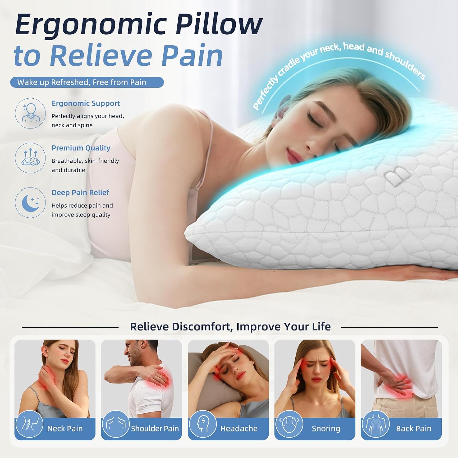 Yettbea Adjustable Shredded Memory Foam Pillows King Size Set of 2, Luxury Bamboo Cooling Pillow w/Washable Zippered Cover, Soft or Firm…