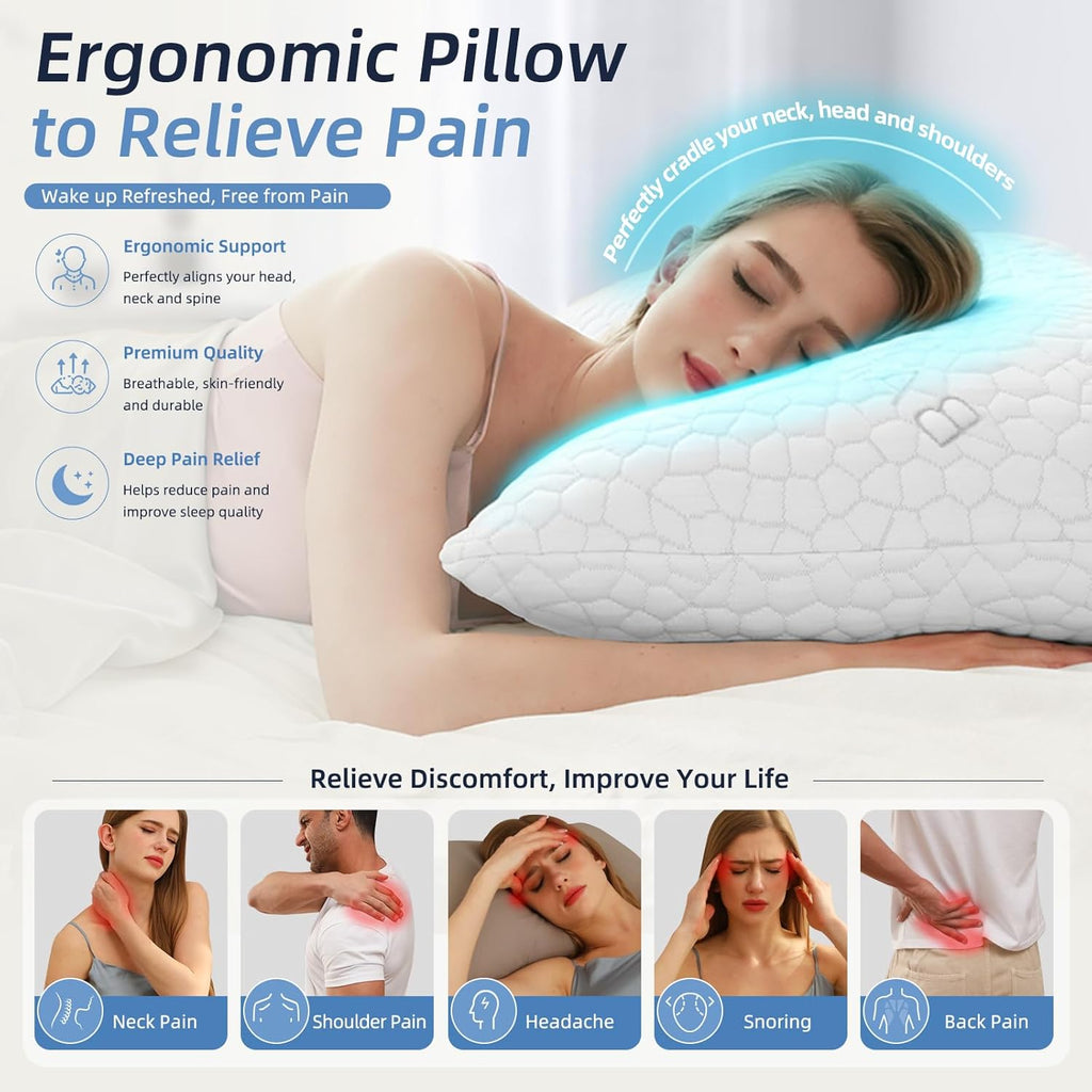 Yettbea Adjustable Shredded Memory Foam Pillows Standard Size Set of 2, Luxury Bamboo Cooling Pillow w/Washable Zippered Cover, Soft or…