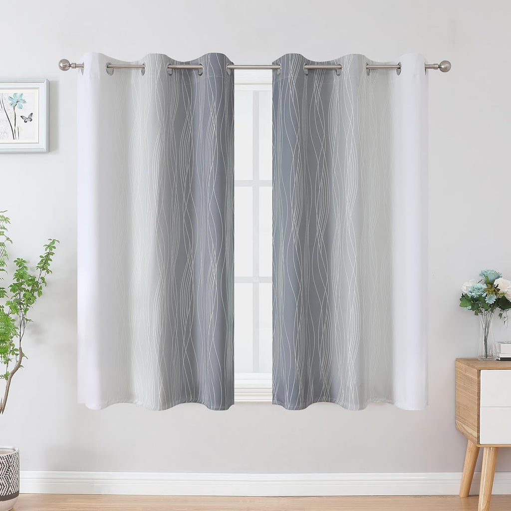 Estelartextiler Estelar Textiler Grey and Greyish White Blackout Curtains 54 Inch Length, Light Blocking Gradient Grommet Drapes for Living…