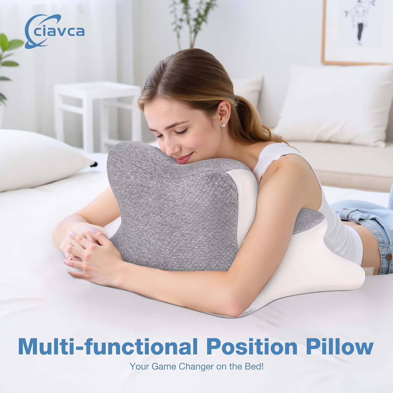 Ciavca Reading Pillow for Bed Adult Rest, Ergonomic Memory Foam Bed Reading Pillow Back Support, Headboard Wedge Pillows for Sitting Up, Ch…