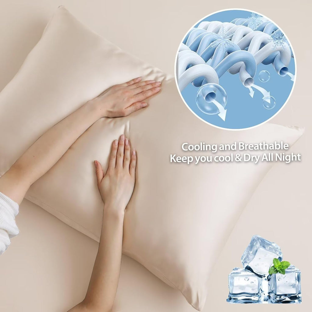 ShunjieHome 4 Pack Cooling Pillow Cases, Viscose Derived from Bamboo Pillow Protectors Queen Size Set of 4, 400 Thread Count Soft Silky Brea…