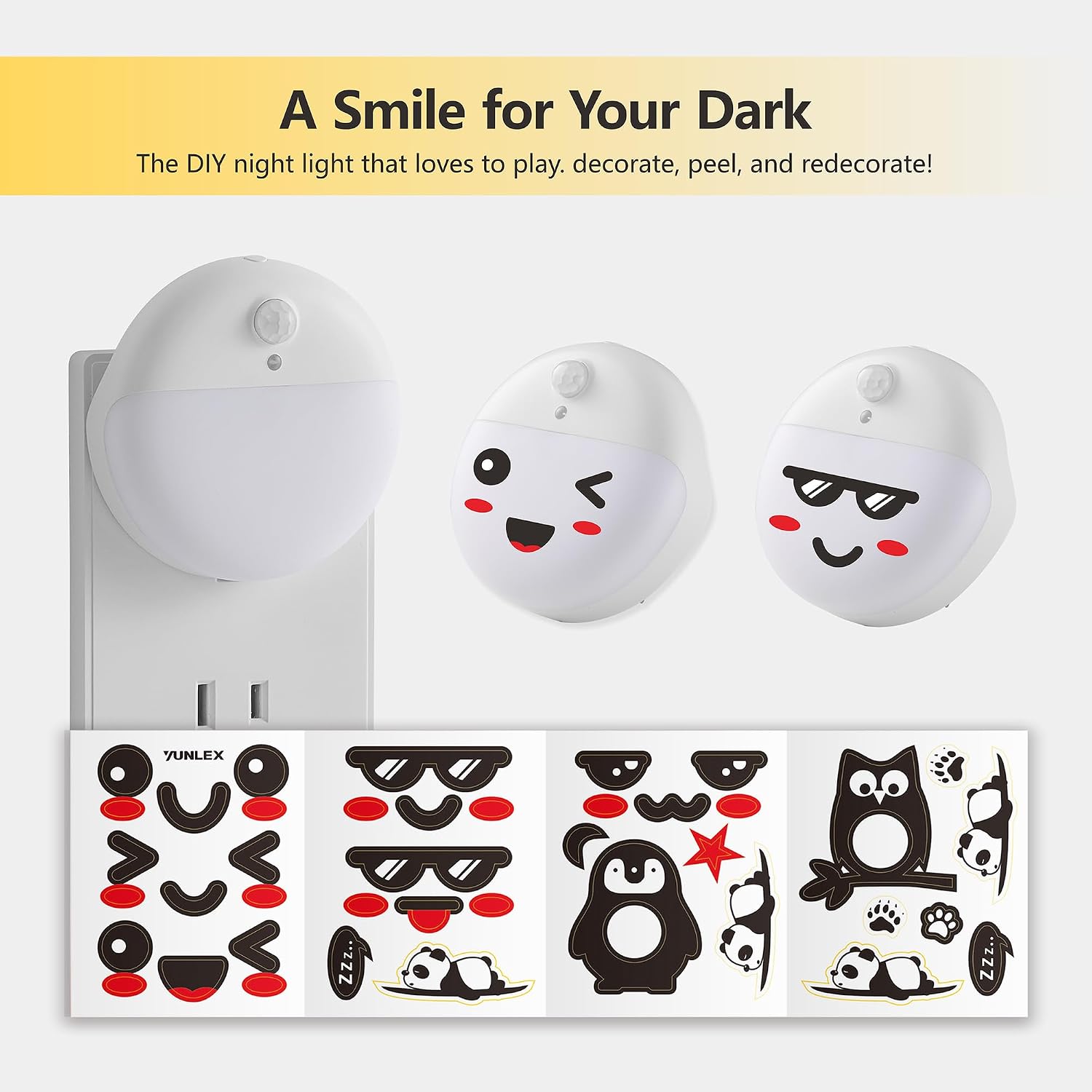 YUNLEX 2 Pack Plug in Sleep Night Light with Motion Sensor and Dusk to Dawn Sensor, 3 Modes, Soft Glow, Stepless Dimming, LED Lights for…