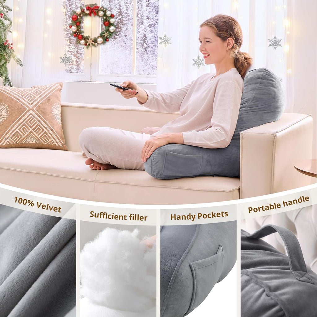 Sasttie Reading Pillow, Pillows for Reading or Relaxing – Ergonomic Support for Head, Neck, Back, and Lumbar, 21-Inch, Dark Grey Grey