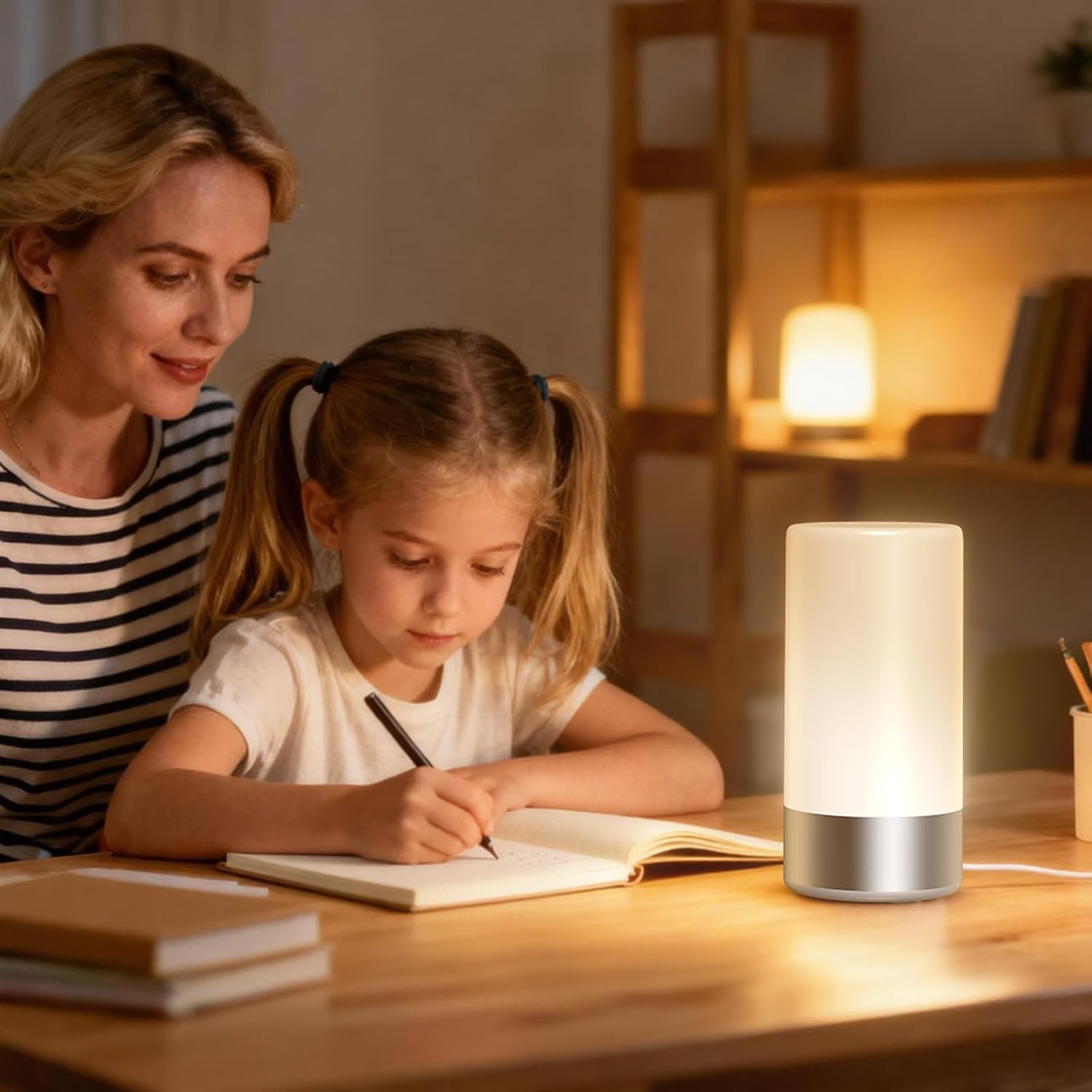 Table Lamp, Bedside Touch Control Lamp for Bedroom 3 Level Dimmable Warm White Lights with 256 RGB Color Mode Modern Deisgn Smart…