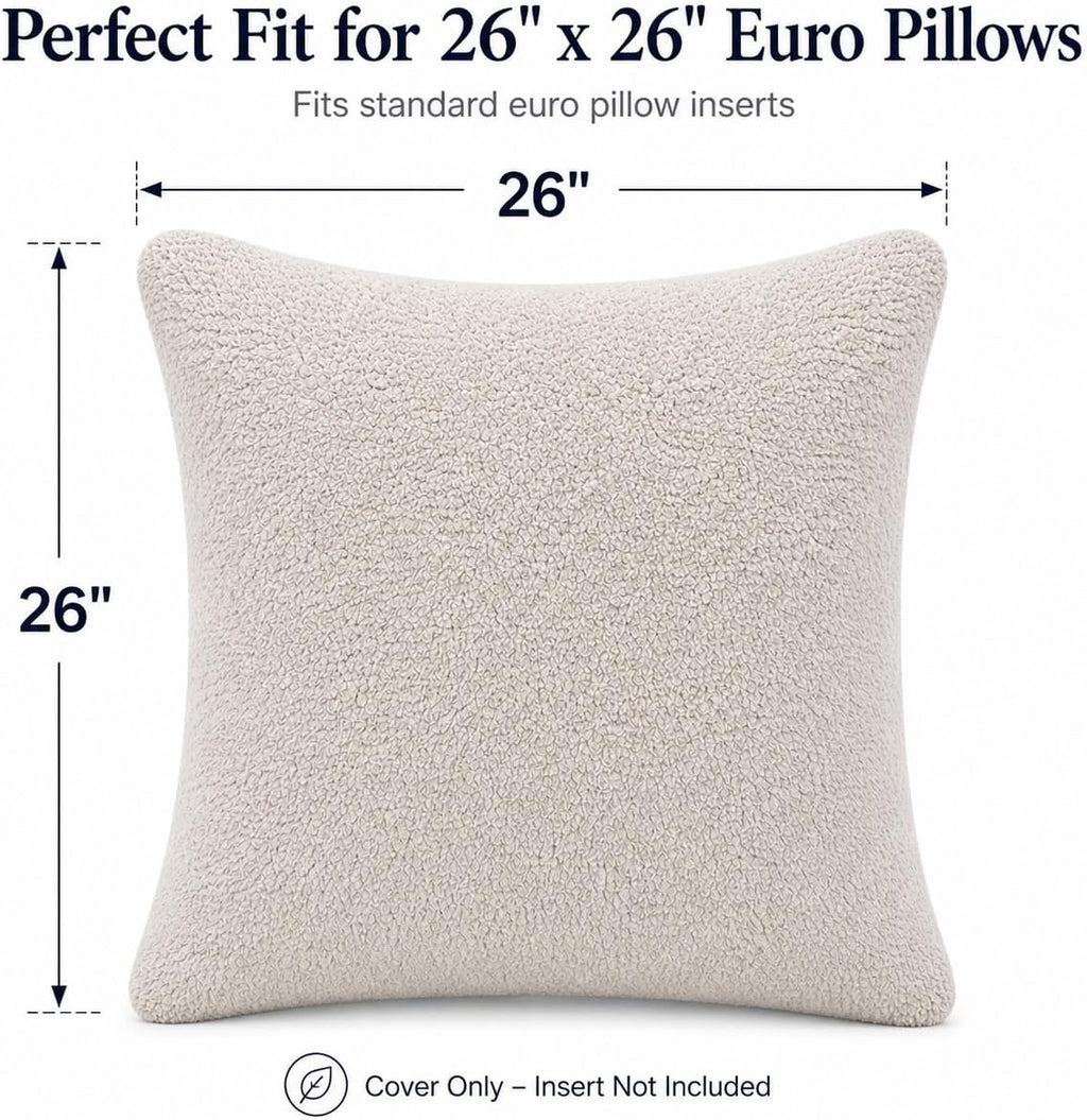 Reafort Ultra Soft Sherpa Euro Sham Pillow Cover 26" x 26", Plush Fluffy Decorative Cushion Cover with Zipper Closure, Cozy Faux Fur…