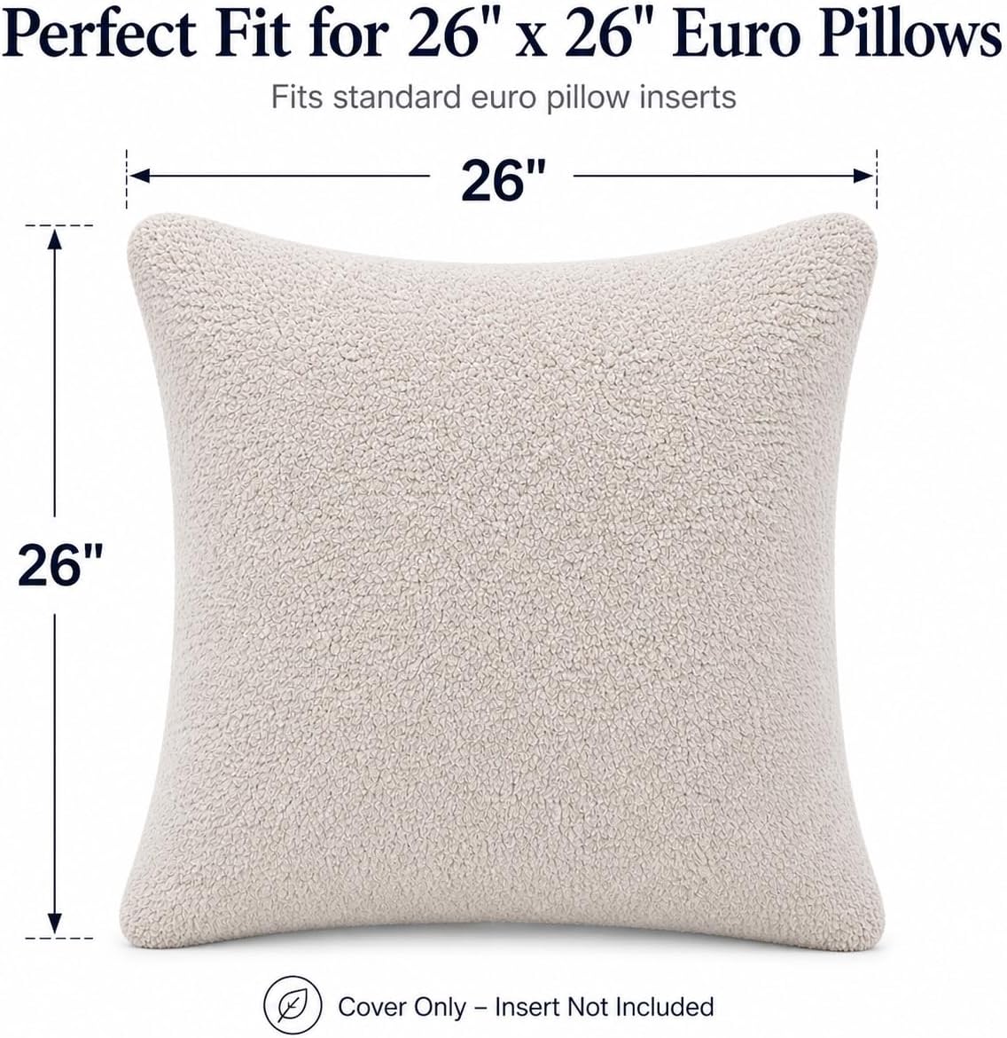 Reafort Ultra Soft Sherpa Euro Sham Pillow Cover 26" x 26", Plush Fluffy Decorative Cushion Cover with Zipper Closure, Cozy Faux Fur…