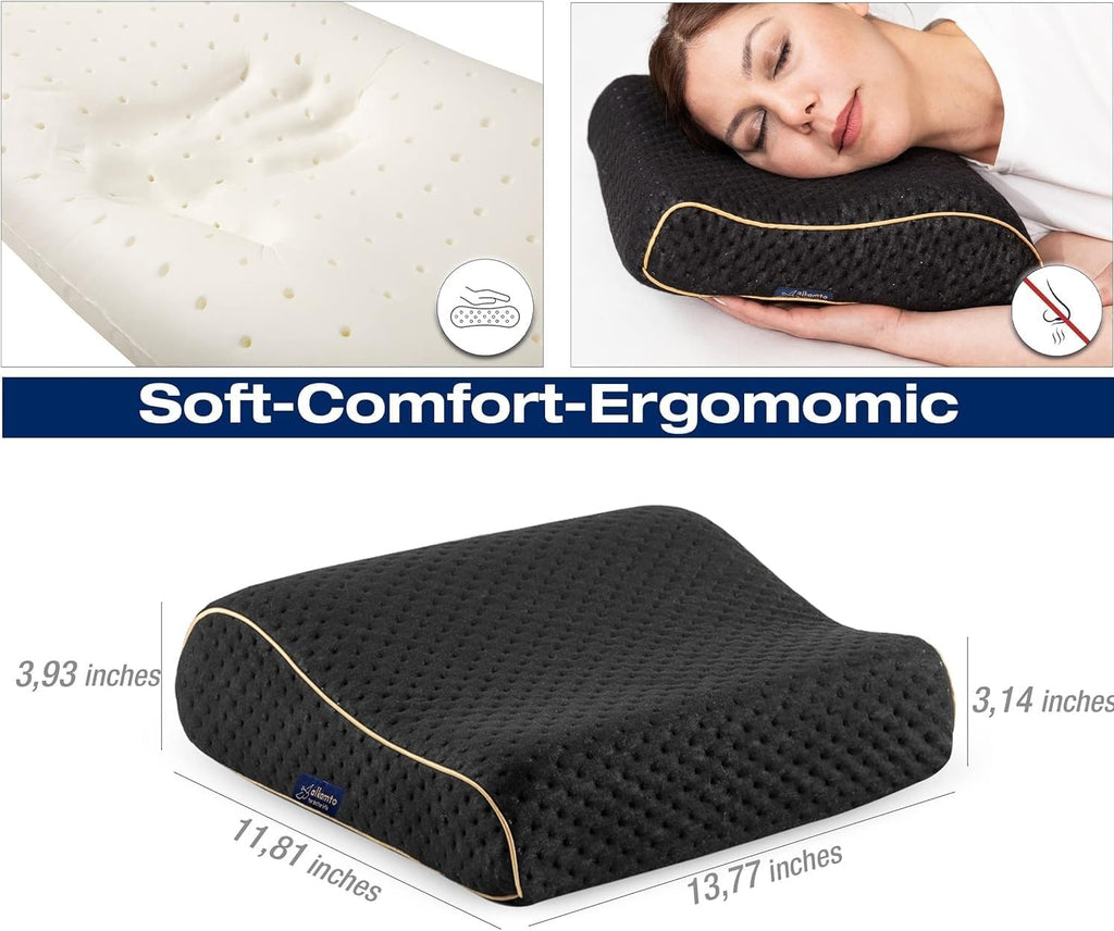 alkamto Travel & Camping Comfortable Memory Foam Pillow – Easy to Carry Portable Bag – Temperature Regulating Pillow Case (Black Contour…